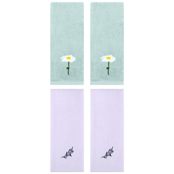 Unique Bargains 4 Pcs Floral Comfy Hand Towel Blue/Purple 13" x 30"/13" x 29"