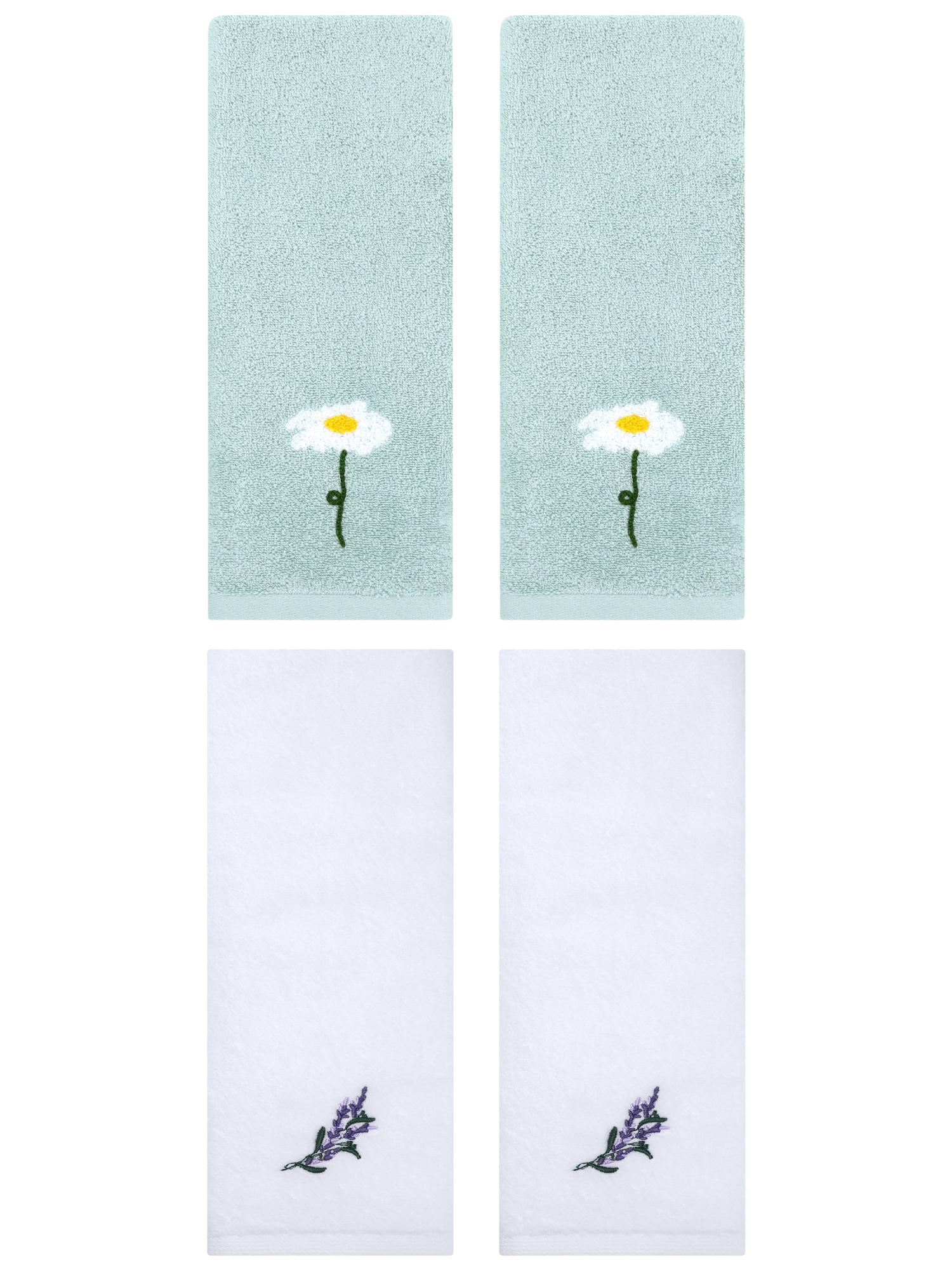 Unique Bargains 4 Pcs Floral Comfy Hand Towel Blue/White 13" x 30"/13" x 29"