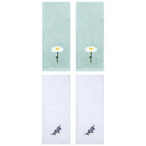Unique Bargains 4 Pcs Floral Comfy Hand Towel Blue/White 13" x 30"/13" x 29"