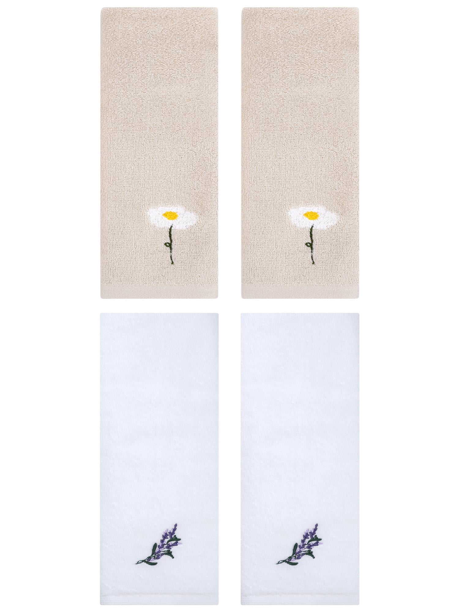 Unique Bargains 4 Pcs Floral Comfy Hand Towel Light Brown/White 13" x 30"/13" x 29"