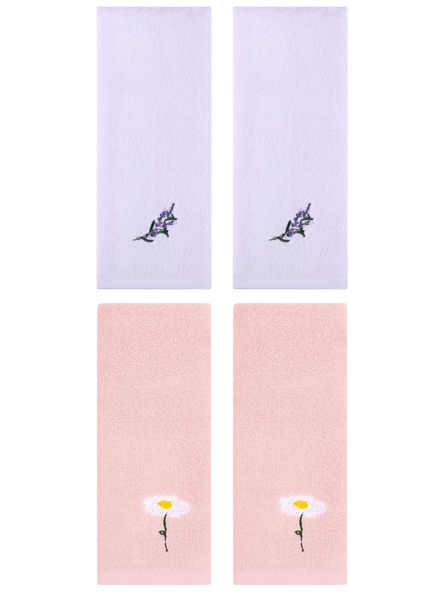 Unique Bargains 4 Pcs Floral Comfy Hand Towel Pink/Purple 13" x 30"/13" x 29"