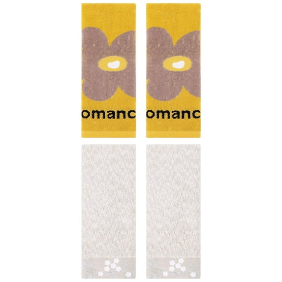 Unique Bargains 4 Pcs Floral Cotton Hand Towel Light Brown/Yellow 14" x 28"/13" x 30"