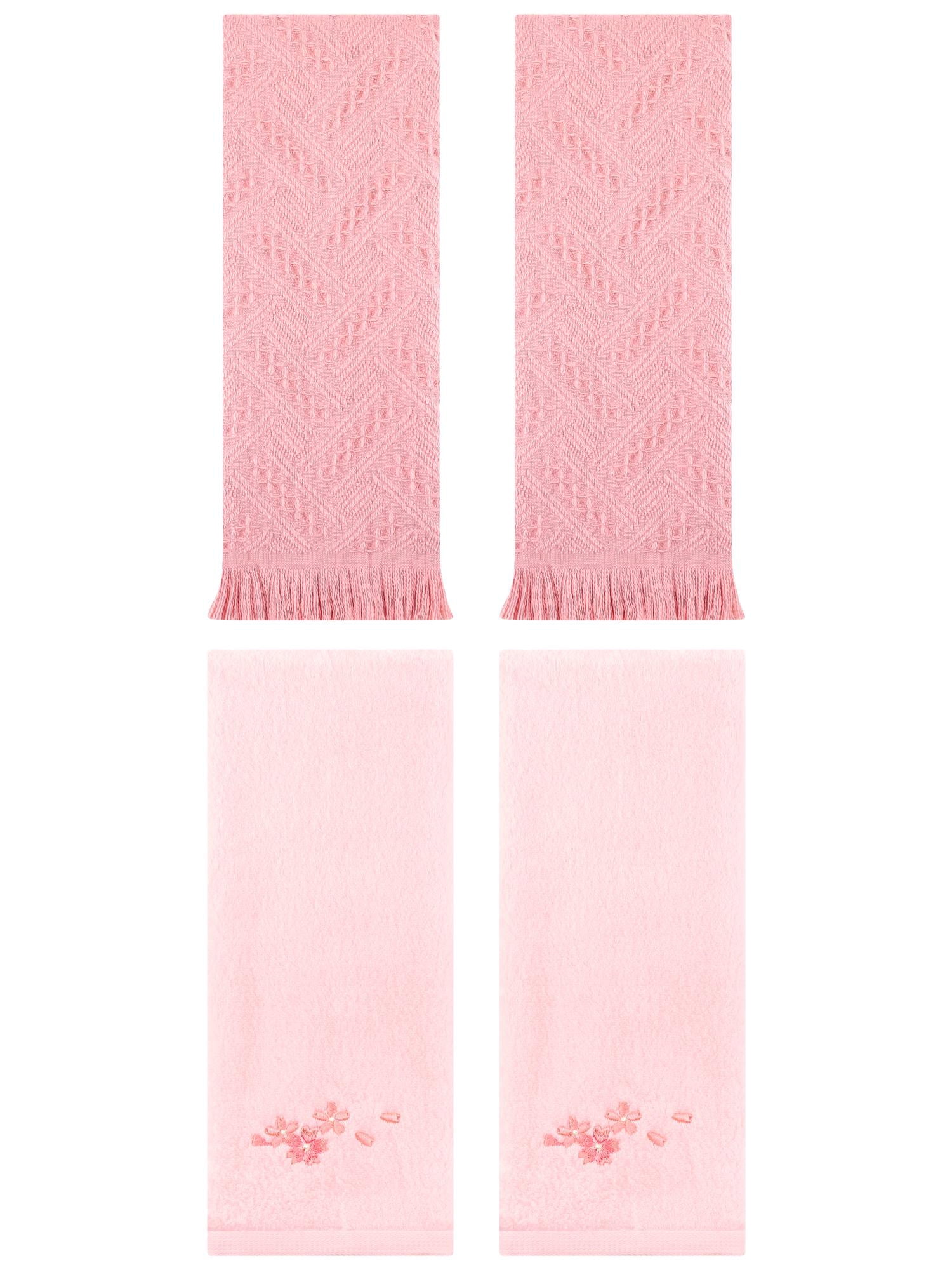 Unique Bargains 4 Pcs Floral Embroidered Bathroom Hand Towels 13" x 29" Pink