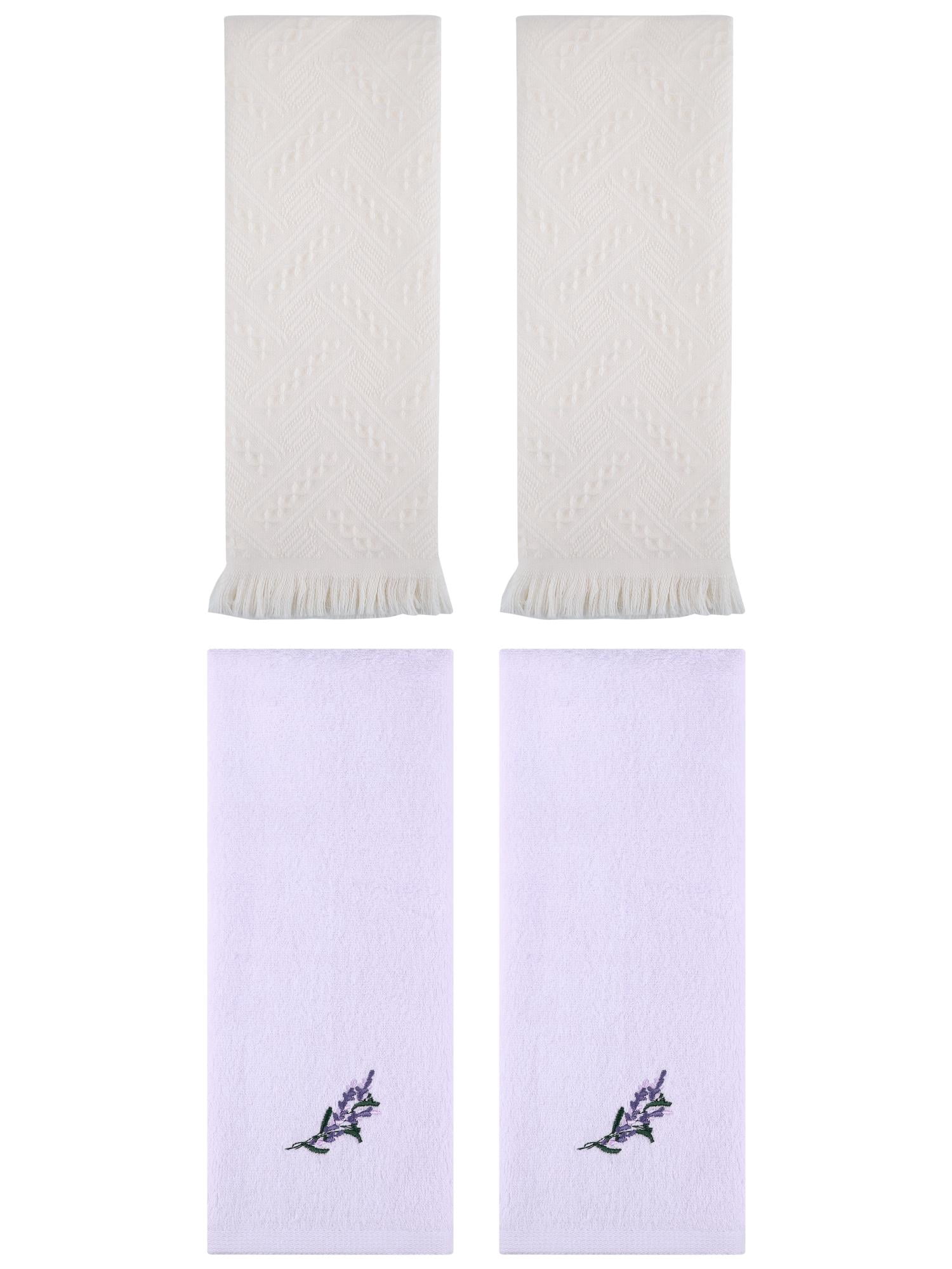 Unique Bargains 4 Pcs Floral Embroidered Bathroom Hand Towels 13" x 29" Purple/Beige