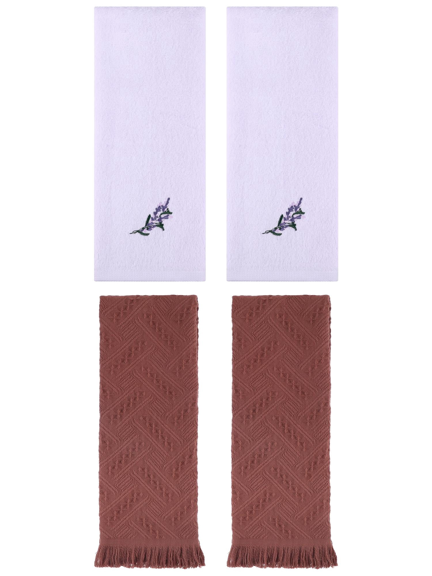 Unique Bargains 4 Pcs Floral Embroidered Bathroom Hand Towels 13" x 29" Purple/Brown