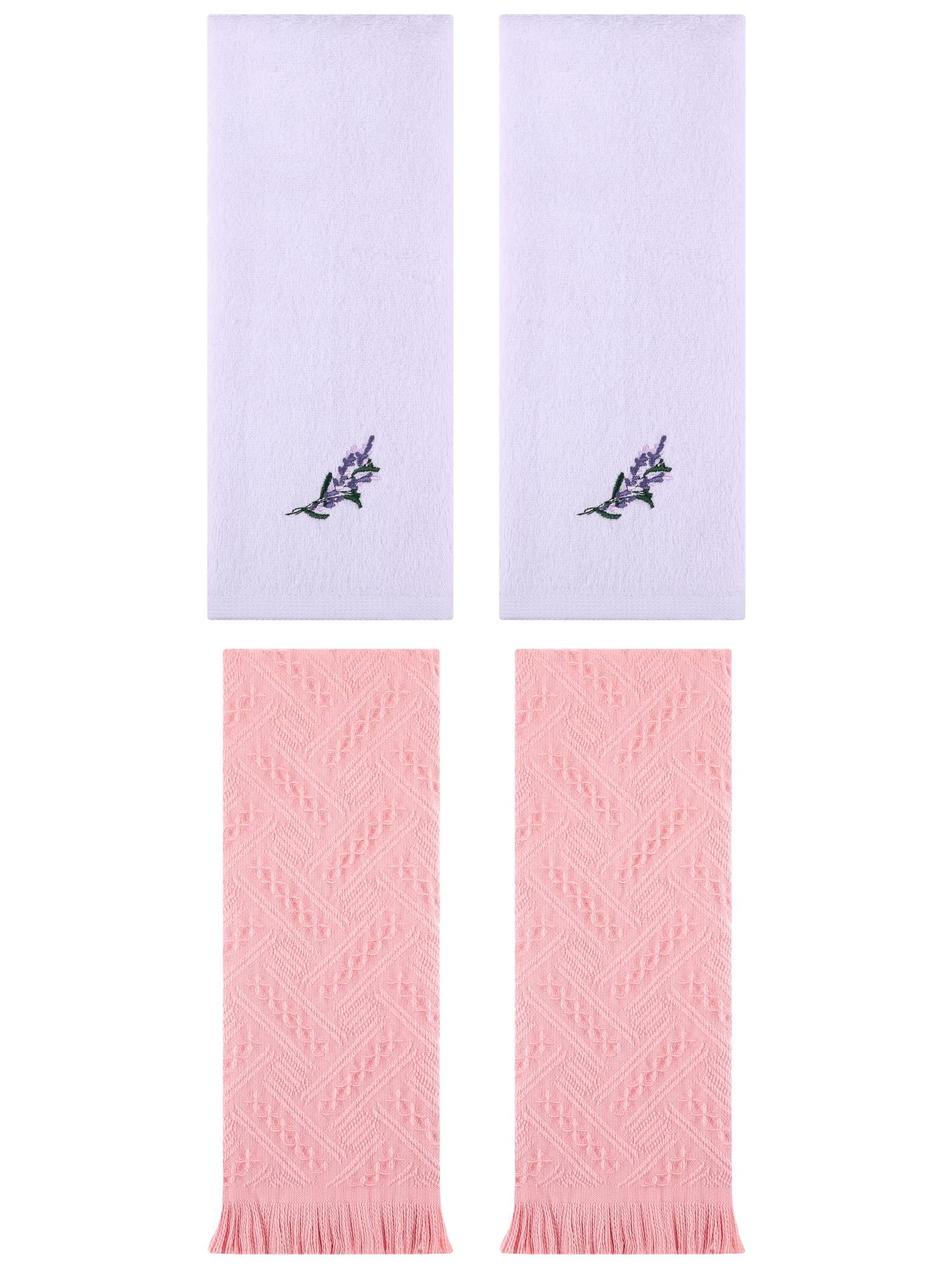 Unique Bargains 4 Pcs Floral Embroidered Bathroom Hand Towels 13" x 29" Purple/Pink