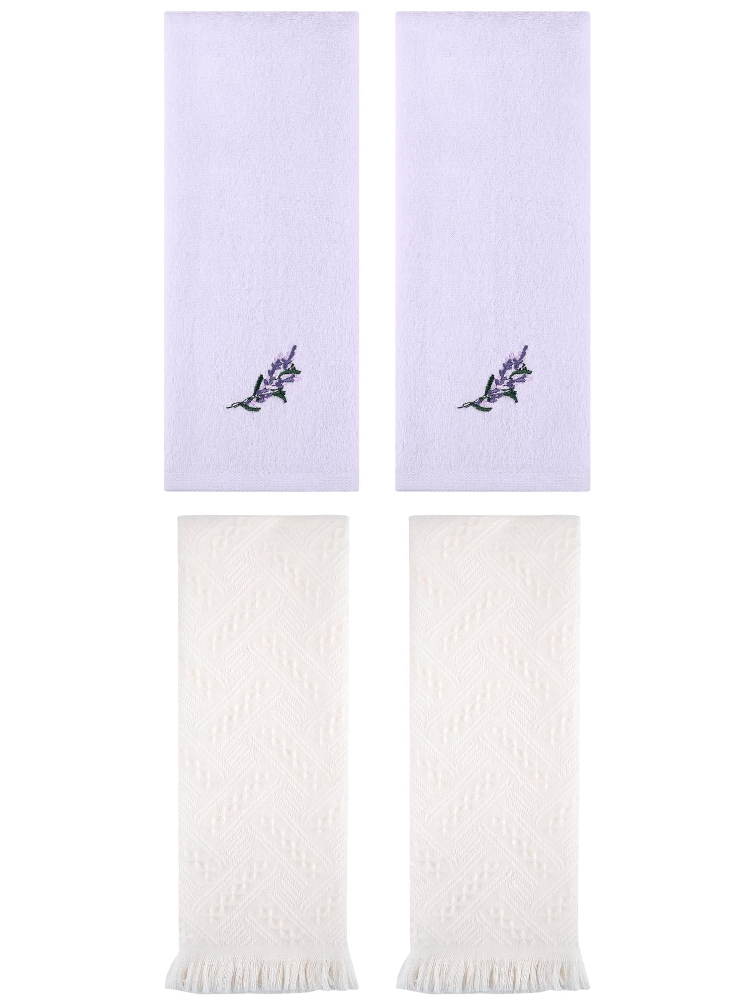 Unique Bargains 4 Pcs Floral Embroidered Bathroom Hand Towels 13" x 29" Purple/White