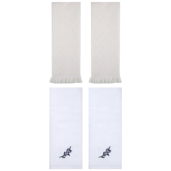 Unique Bargains 4 Pcs Floral Embroidered Bathroom Hand Towels 13" x 29" White/Beige