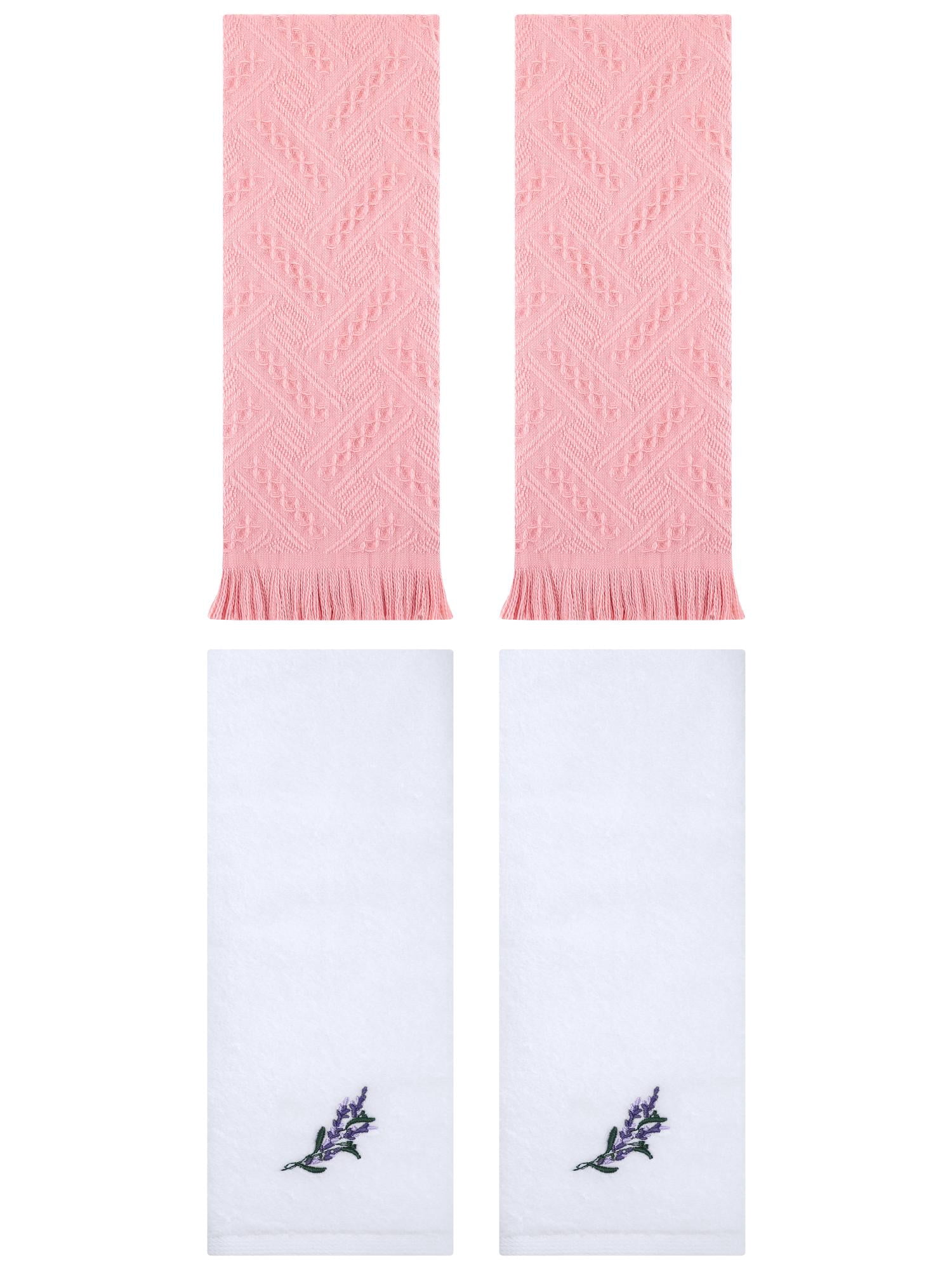 Unique Bargains 4 Pcs Floral Embroidered Bathroom Hand Towels 13" x 29" White/Pink