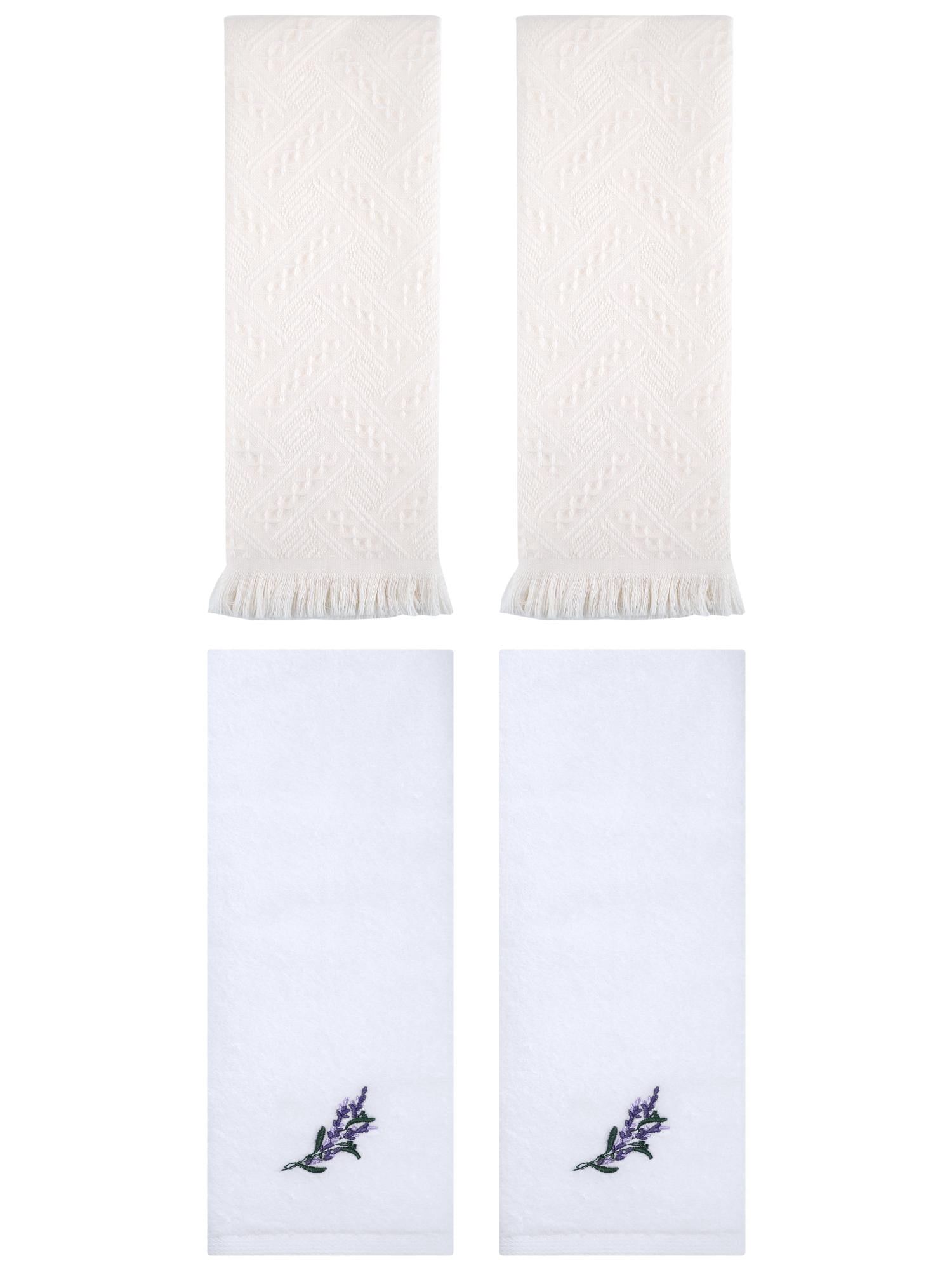 Unique Bargains 4 Pcs Floral Embroidered Bathroom Hand Towels 13" x 29" White