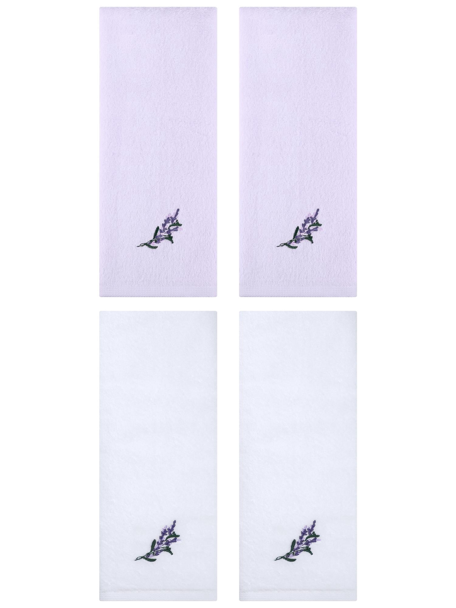 Unique Bargains 4 Pcs Floral Embroidered Cotton Hand Towels 13" x 29" White/Purple
