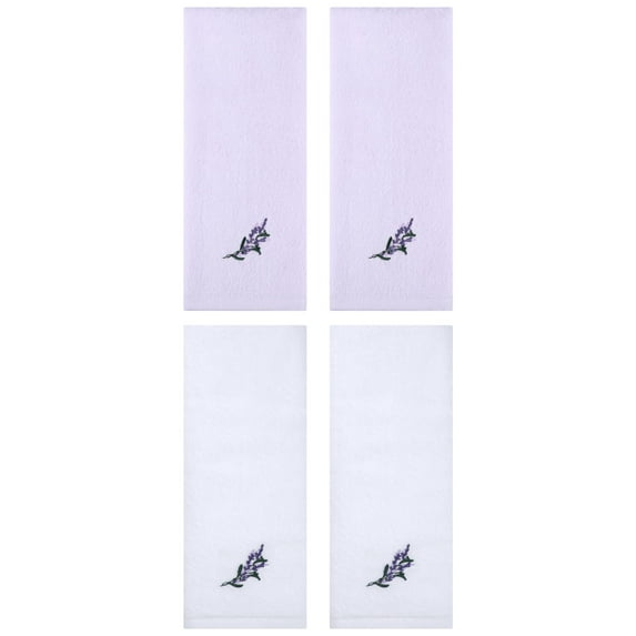 Unique Bargains 4 Pcs Floral Embroidered Cotton Hand Towels 13" x 29" White/Purple