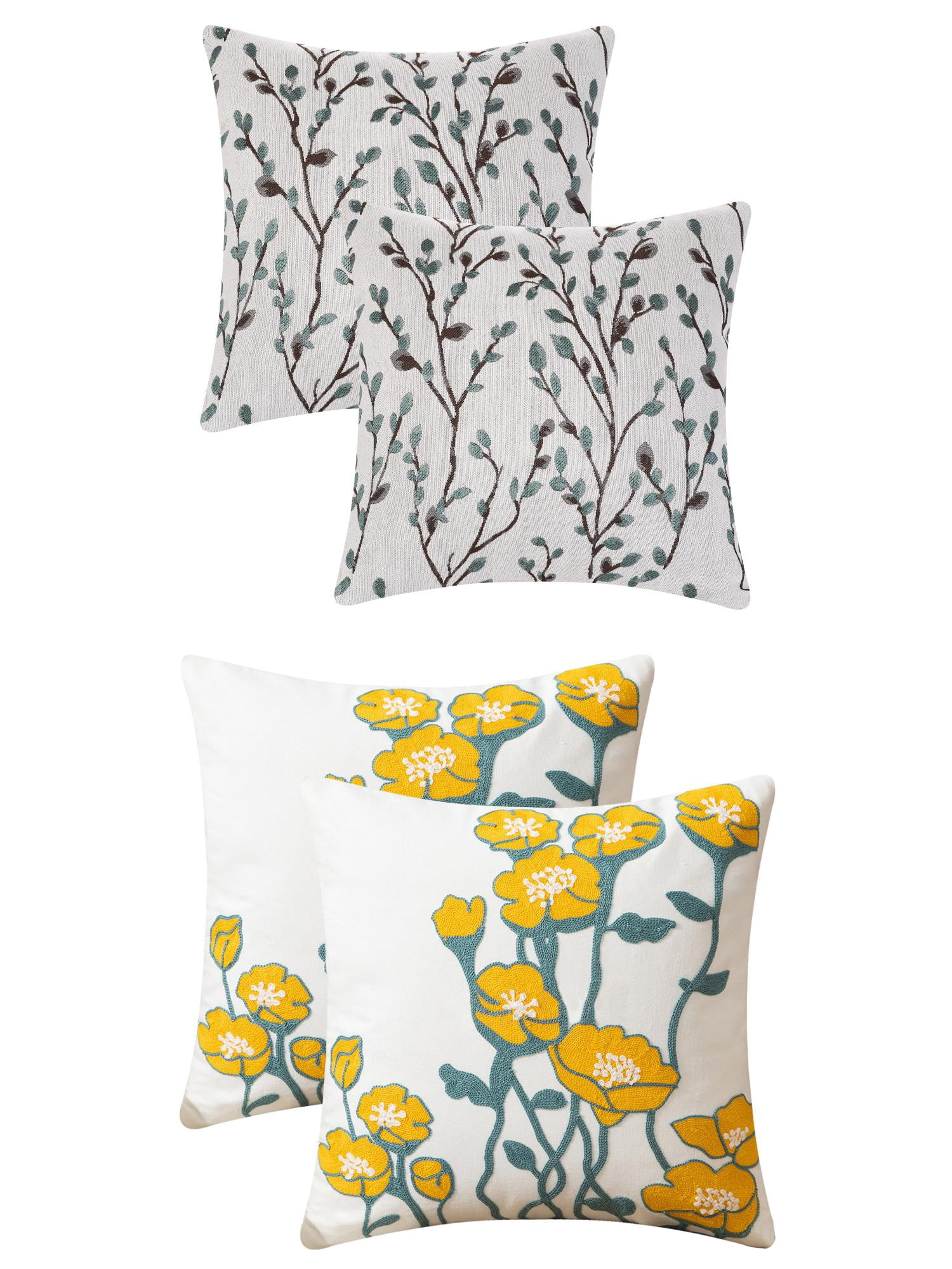 Unique Bargains 4 Pcs Floral Embroidered Throw Pillow Cases Blue Flower/Flower-5