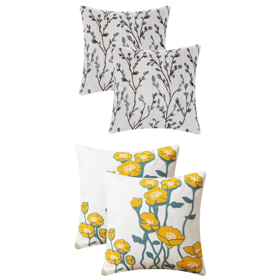 Unique Bargains 4 Pcs Floral Embroidered Throw Pillow Cases Blue Flower/Flower-5