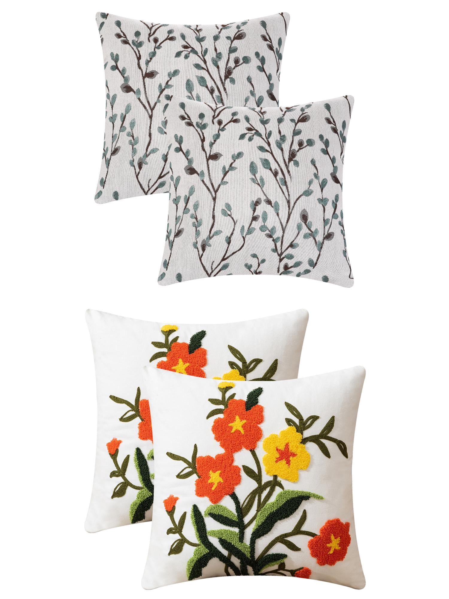 Unique Bargains 4 Pcs Floral Embroidered Throw Pillow Cases Blue Flower/Flower-6