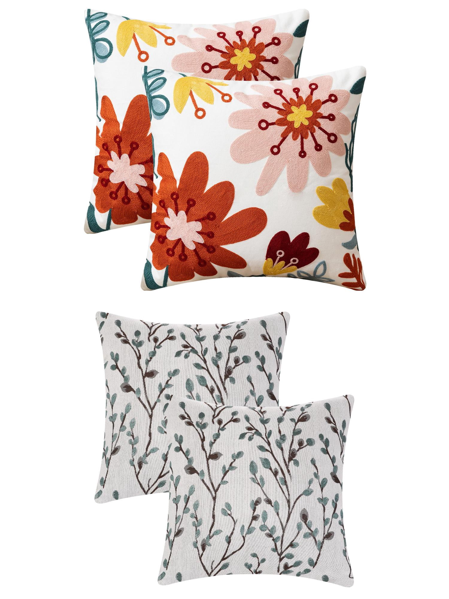 Unique Bargains 4 Pcs Floral Embroidered Throw Pillow Cases Blue Flower/Flower-7