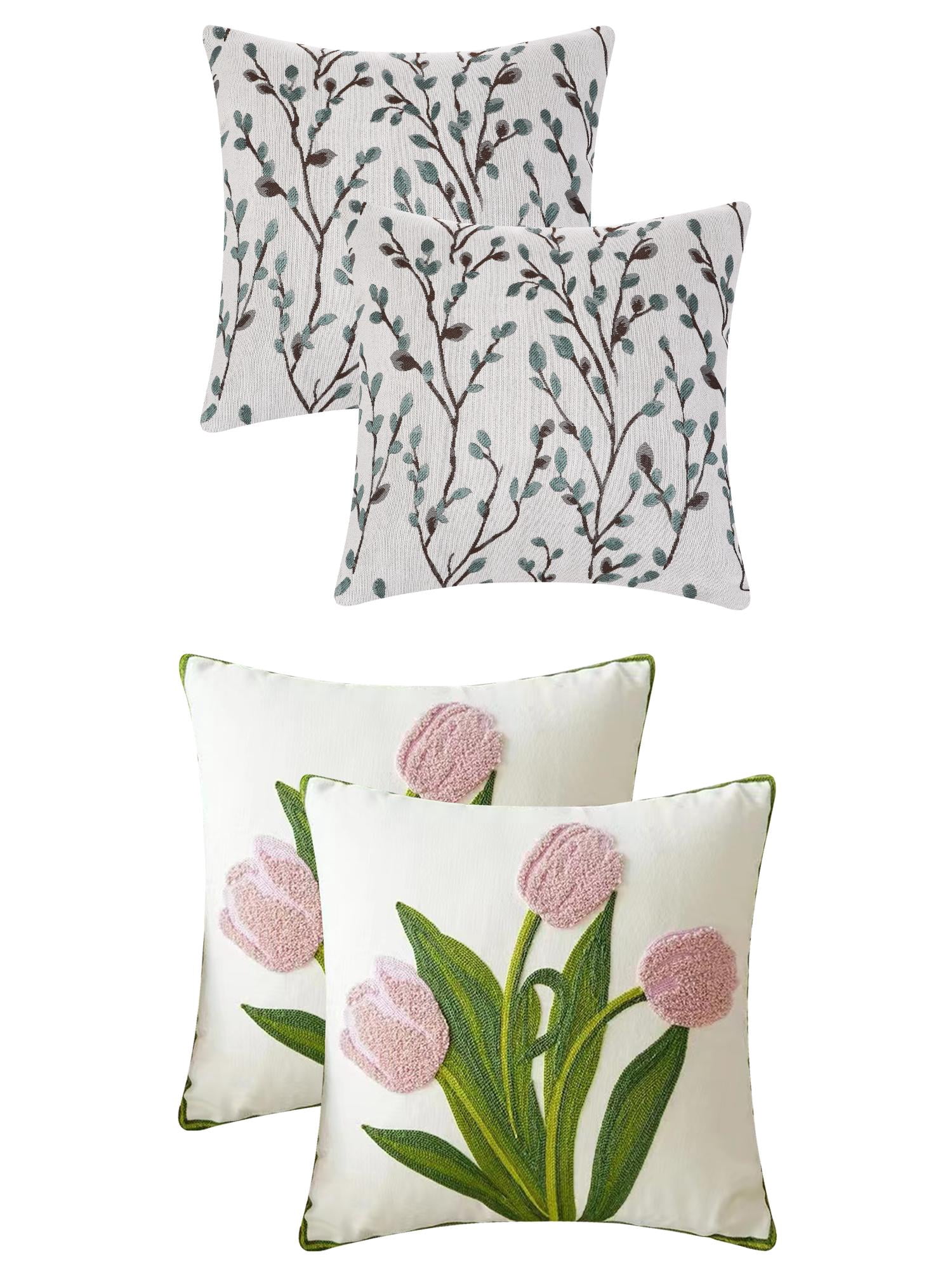 Unique Bargains 4 Pcs Floral Embroidered Throw Pillow Cases Blue Flower/Flower-8