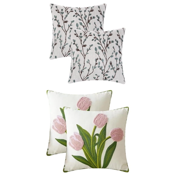Unique Bargains 4 Pcs Floral Embroidered Throw Pillow Cases Blue Flower/Flower-8