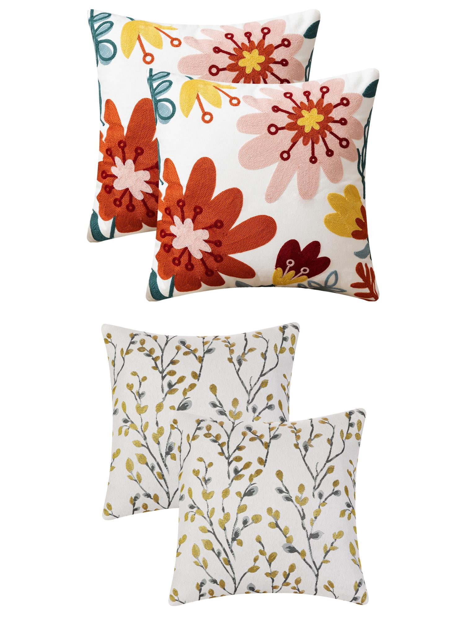 Unique Bargains 4 Pcs Floral Embroidered Throw Pillow Cases Yellow Flower/Flower-7