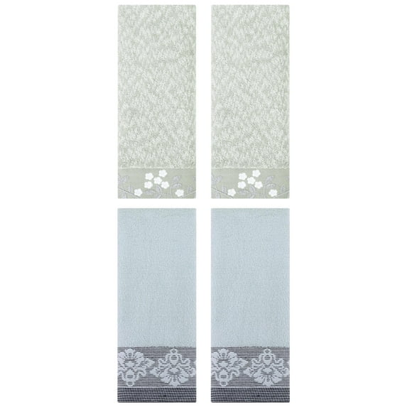 Unique Bargains 4 Pcs Floral Hand Towel Green/Blue 14" x 28"/13" x 29"