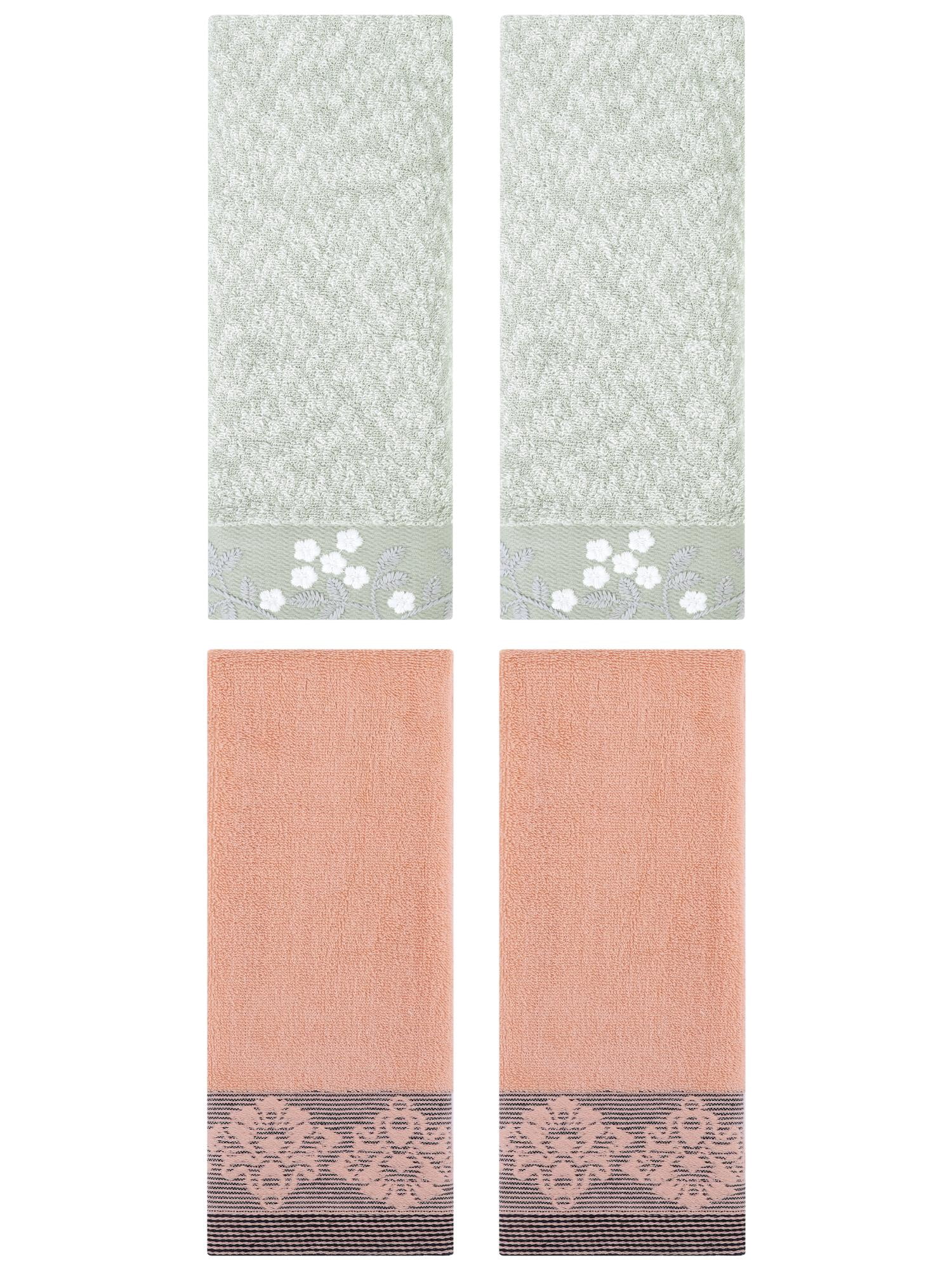 Unique Bargains 4 Pcs Floral Hand Towel Green/Brown 14" x 28"/13" x 29"