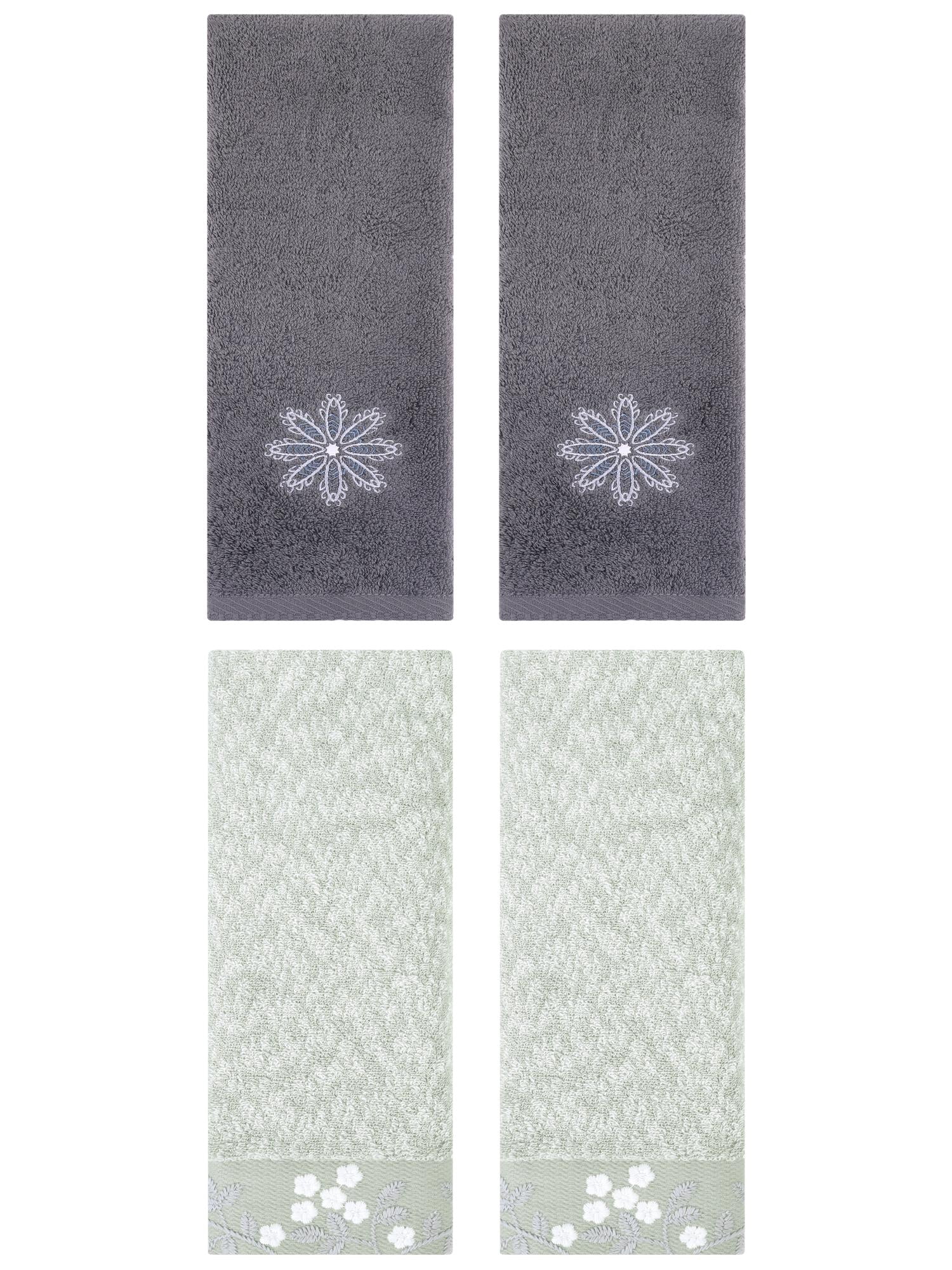 Unique Bargains 4 Pcs Floral Hand Towel Green/Dark Grey 14" x 28"/13" x 30"
