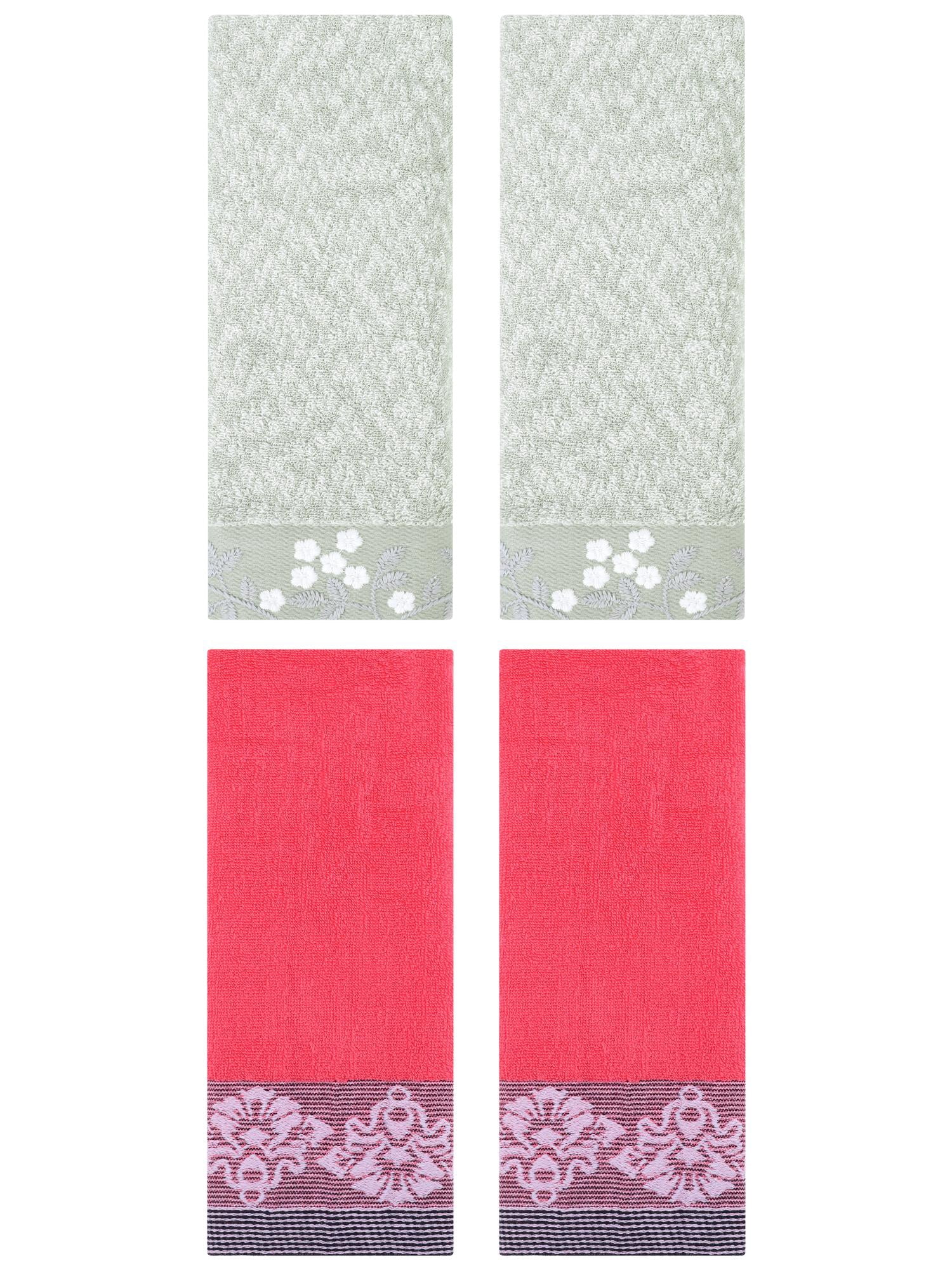Unique Bargains 4 Pcs Floral Hand Towel Green/Pink 14" x 28"/13" x 29"