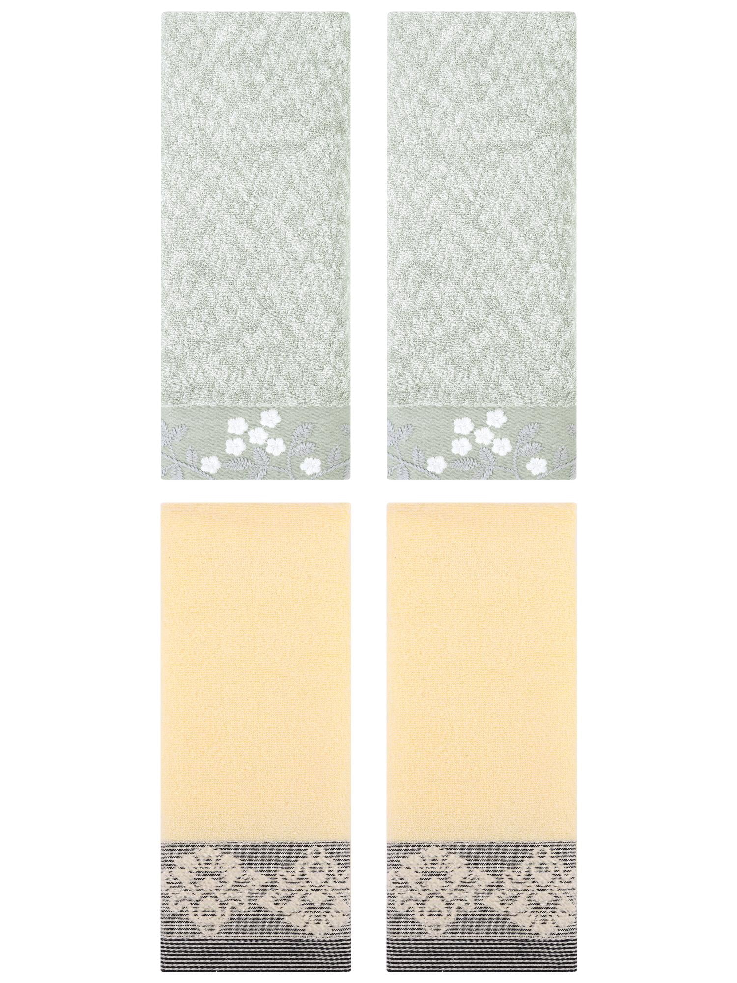 Unique Bargains 4 Pcs Floral Hand Towel Green/Yellow 14" x 28"/13" x 29"