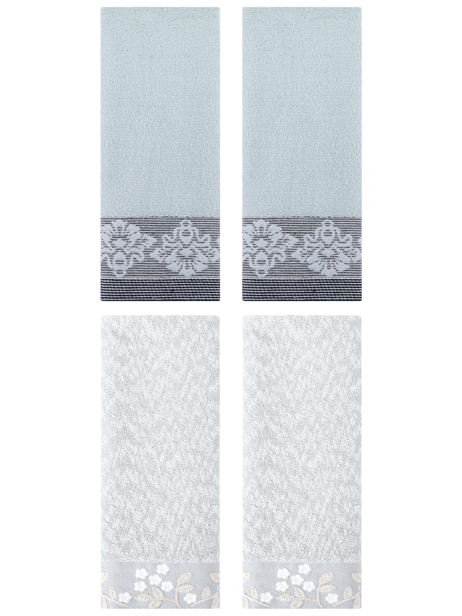 Unique Bargains 4 Pcs Floral Hand Towel Grey/Blue 14" x 28"/13" x 29"