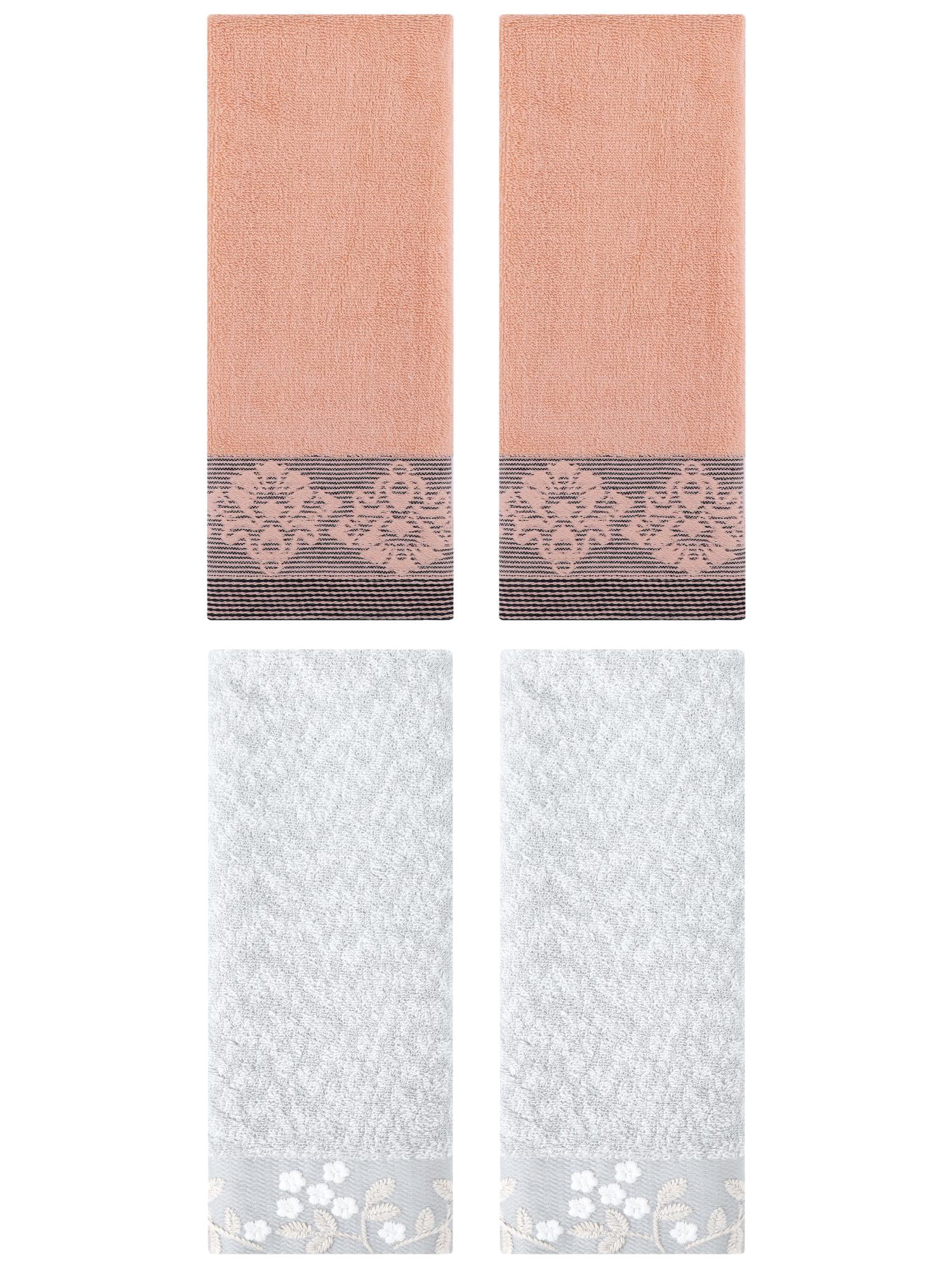 Unique Bargains 4 Pcs Floral Hand Towel Grey/Brown 14" x 28"/13" x 29"