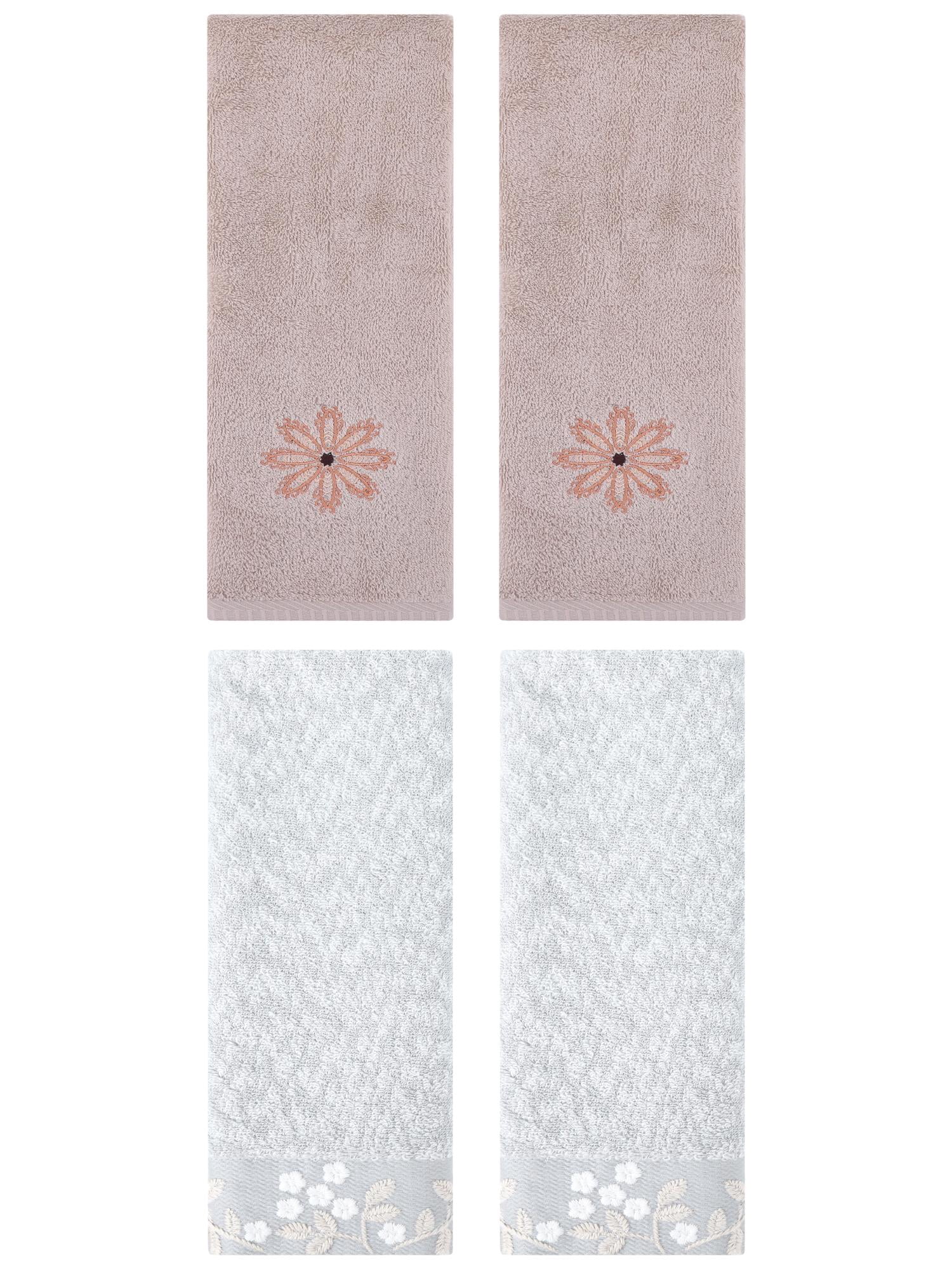 Unique Bargains 4 Pcs Floral Hand Towel Grey/Camel 14" x 28"/13" x 30"