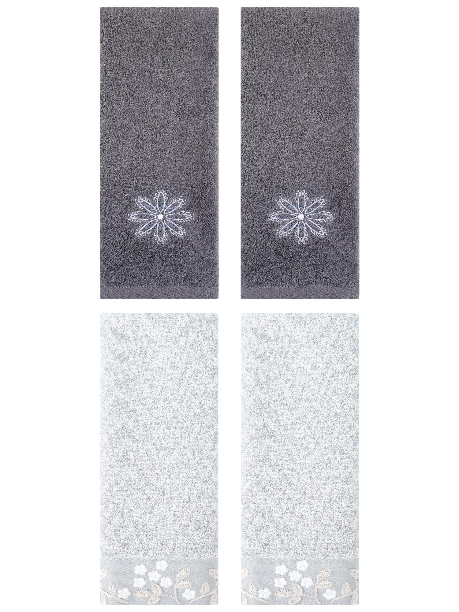 Unique Bargains 4 Pcs Floral Hand Towel Grey/Dark Grey 14" x 28"/13" x 30"