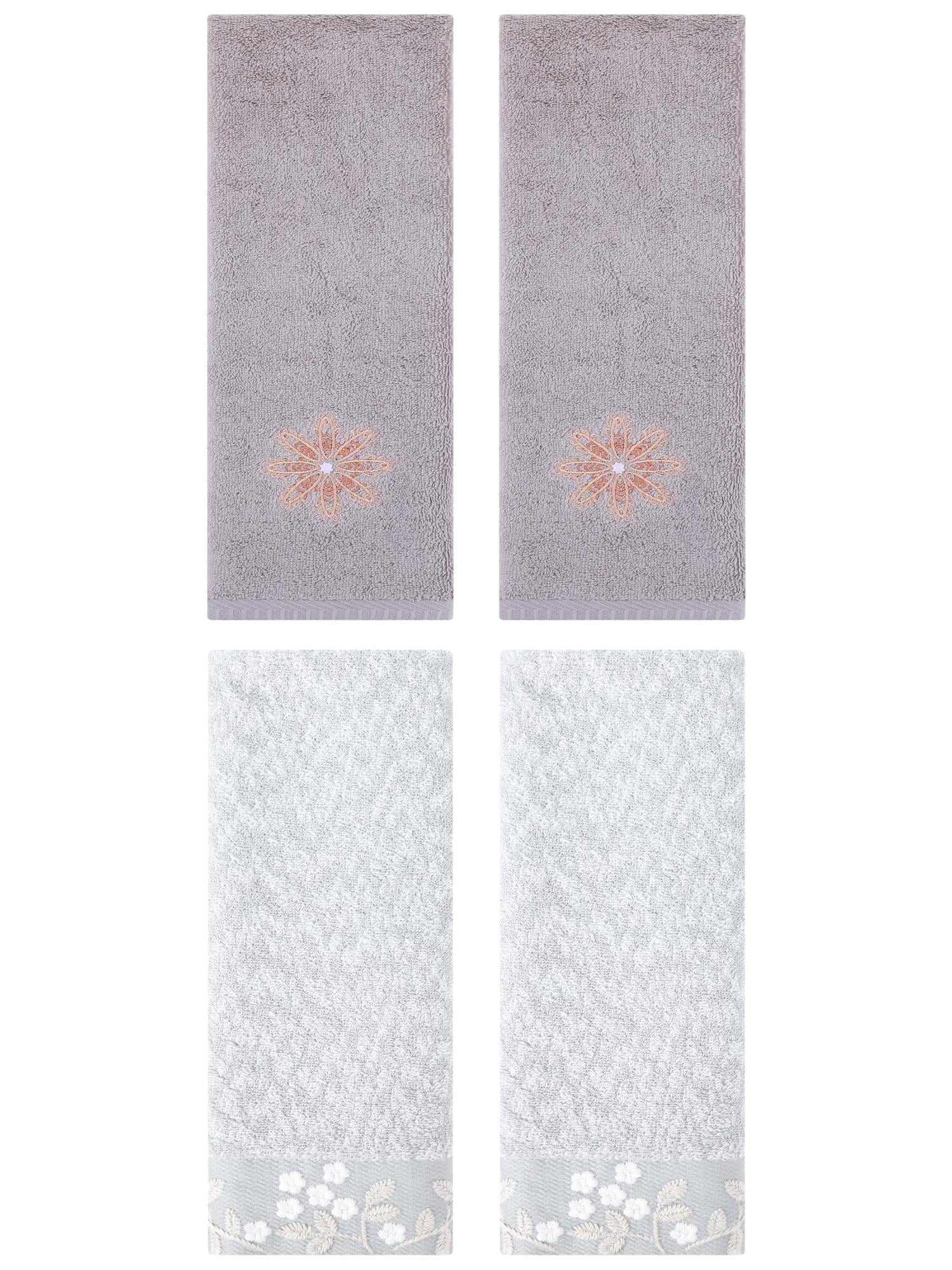 Unique Bargains 4 Pcs Floral Hand Towel Grey/Light Grey 14" x 28"/13" x 30"