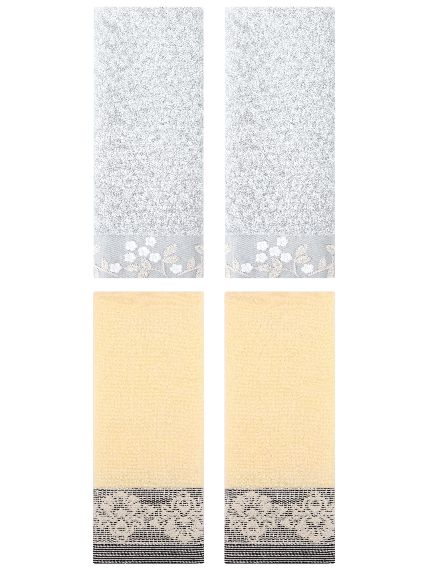 Unique Bargains 4 Pcs Floral Hand Towel Grey/Yellow 14" x 28"/13" x 29"