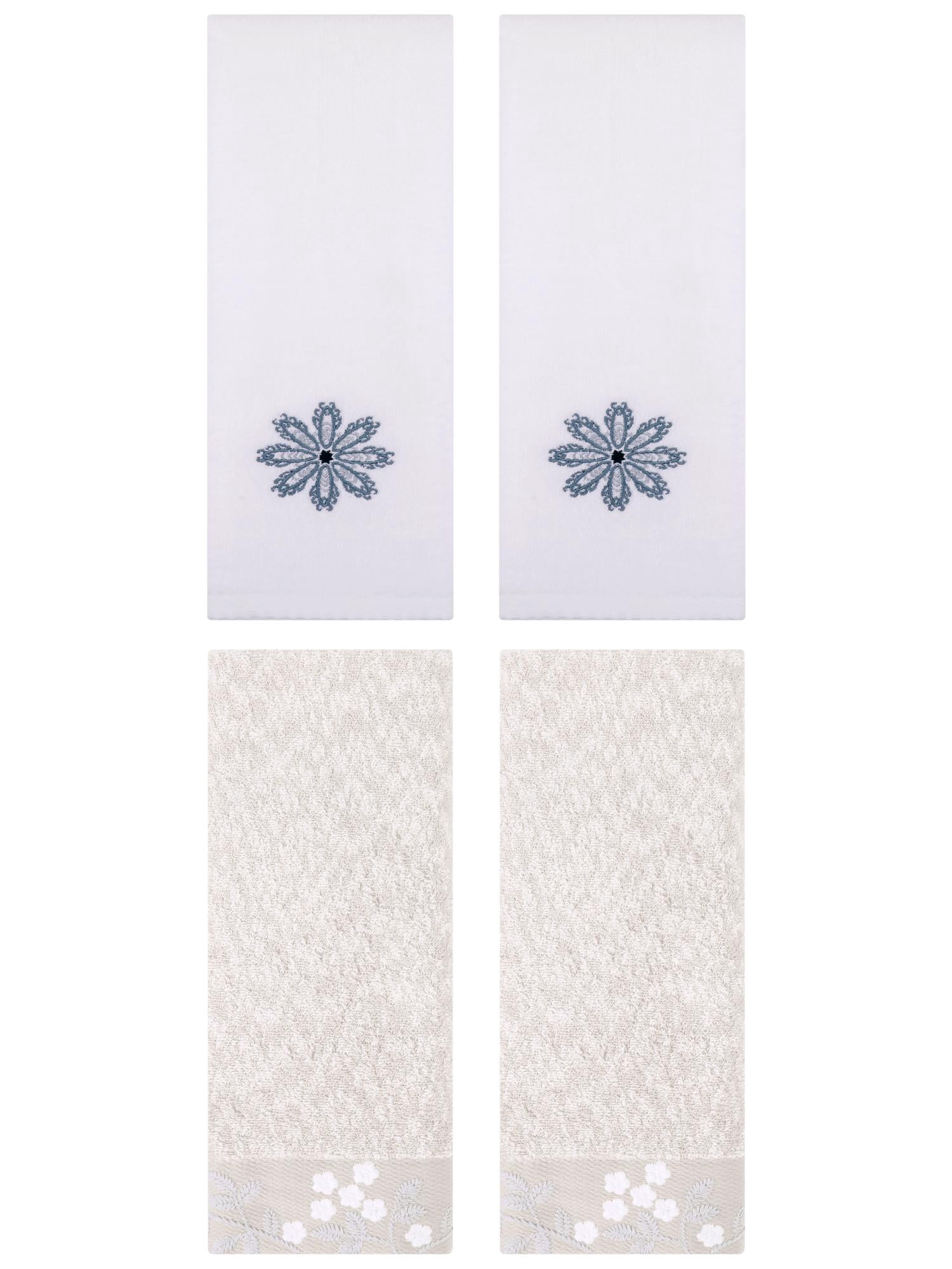 Unique Bargains 4 Pcs Floral Hand Towel Light Brown/White 14" x 28"/13" x 30"