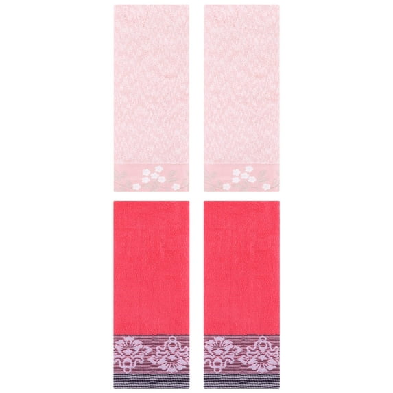 Unique Bargains 4 Pcs Floral Hand Towel Pink 14" x 28"/13" x 29"