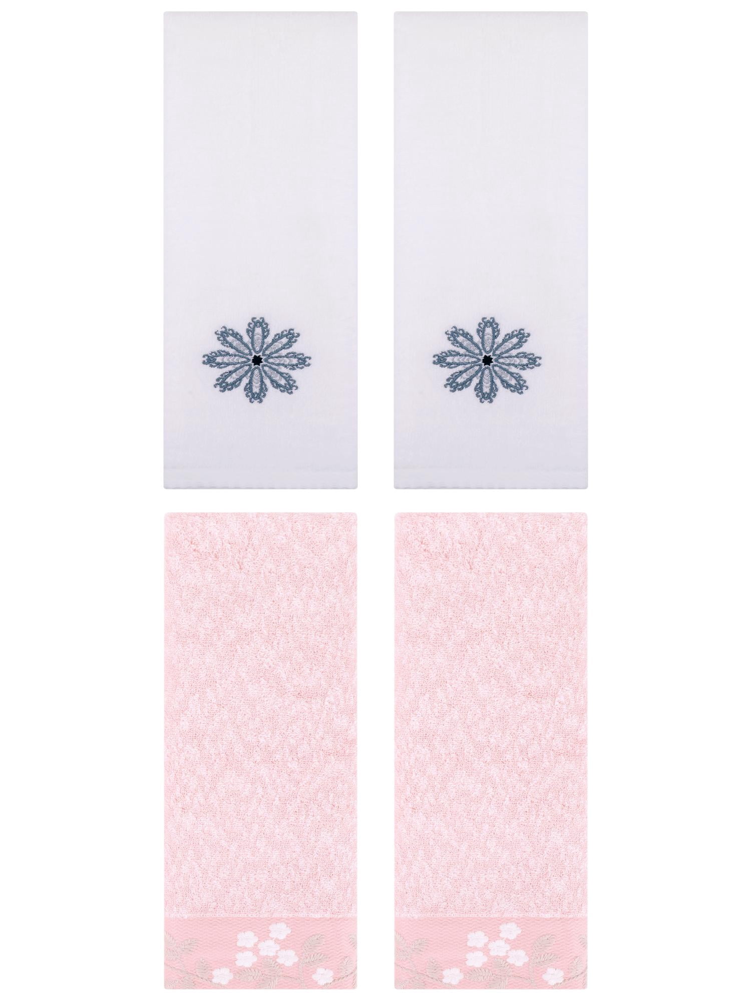 Unique Bargains 4 Pcs Floral Hand Towel Pink/White 14" x 28"/13" x 30"