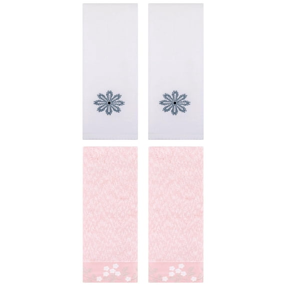Unique Bargains 4 Pcs Floral Hand Towel Pink/White 14" x 28"/13" x 30"