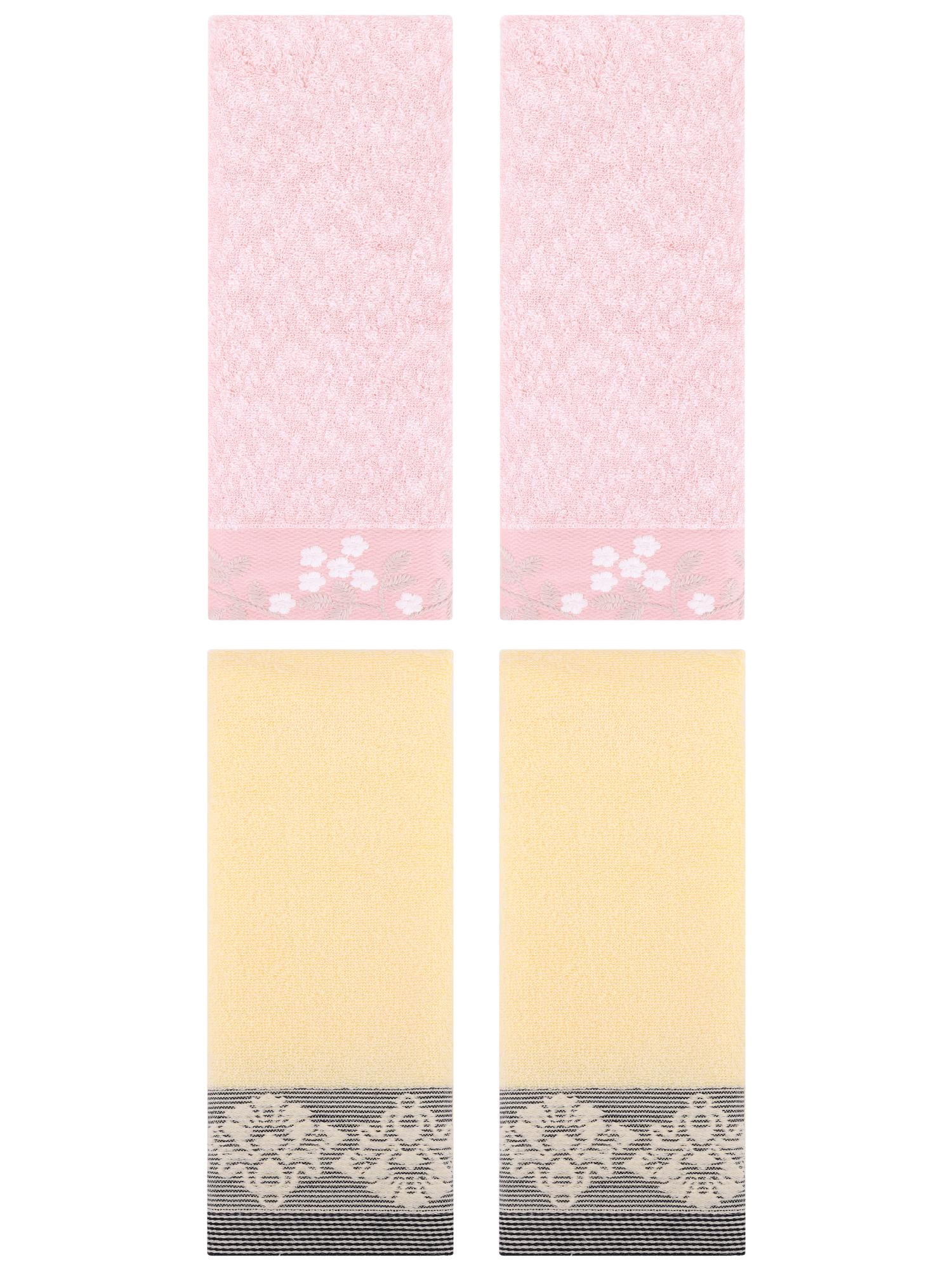 Unique Bargains 4 Pcs Floral Hand Towel Pink/Yellow 14" x 28"/13" x 29"