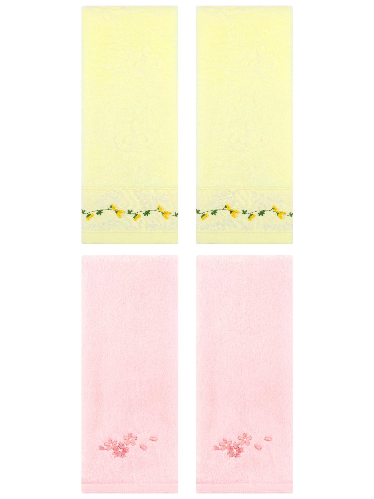 Unique Bargains 4 Pcs Floral Hand Towels for Bathroom 13" x 29" Pink/Light Yellow