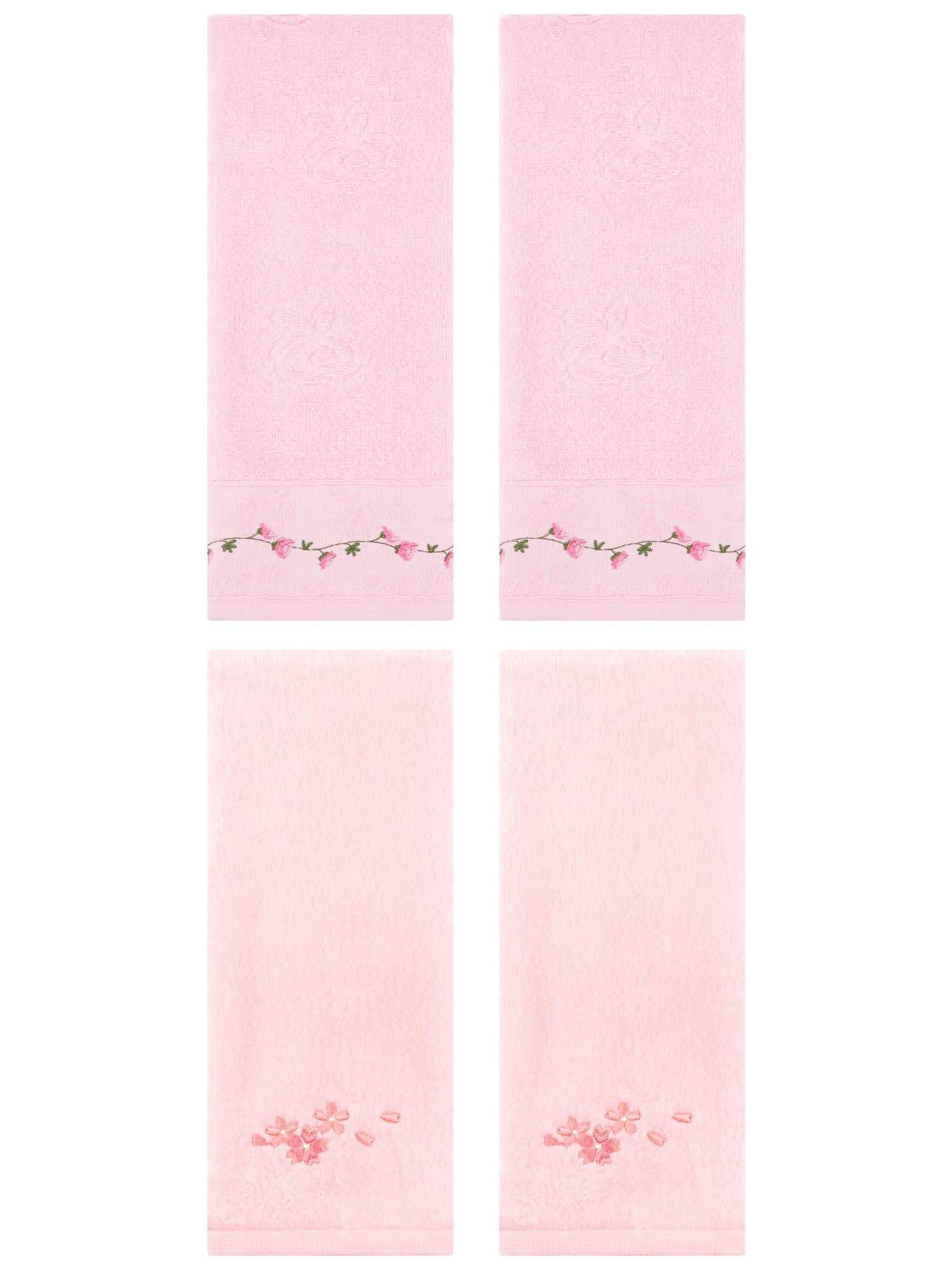 Unique Bargains 4 Pcs Floral Hand Towels for Bathroom 13" x 29" Pink