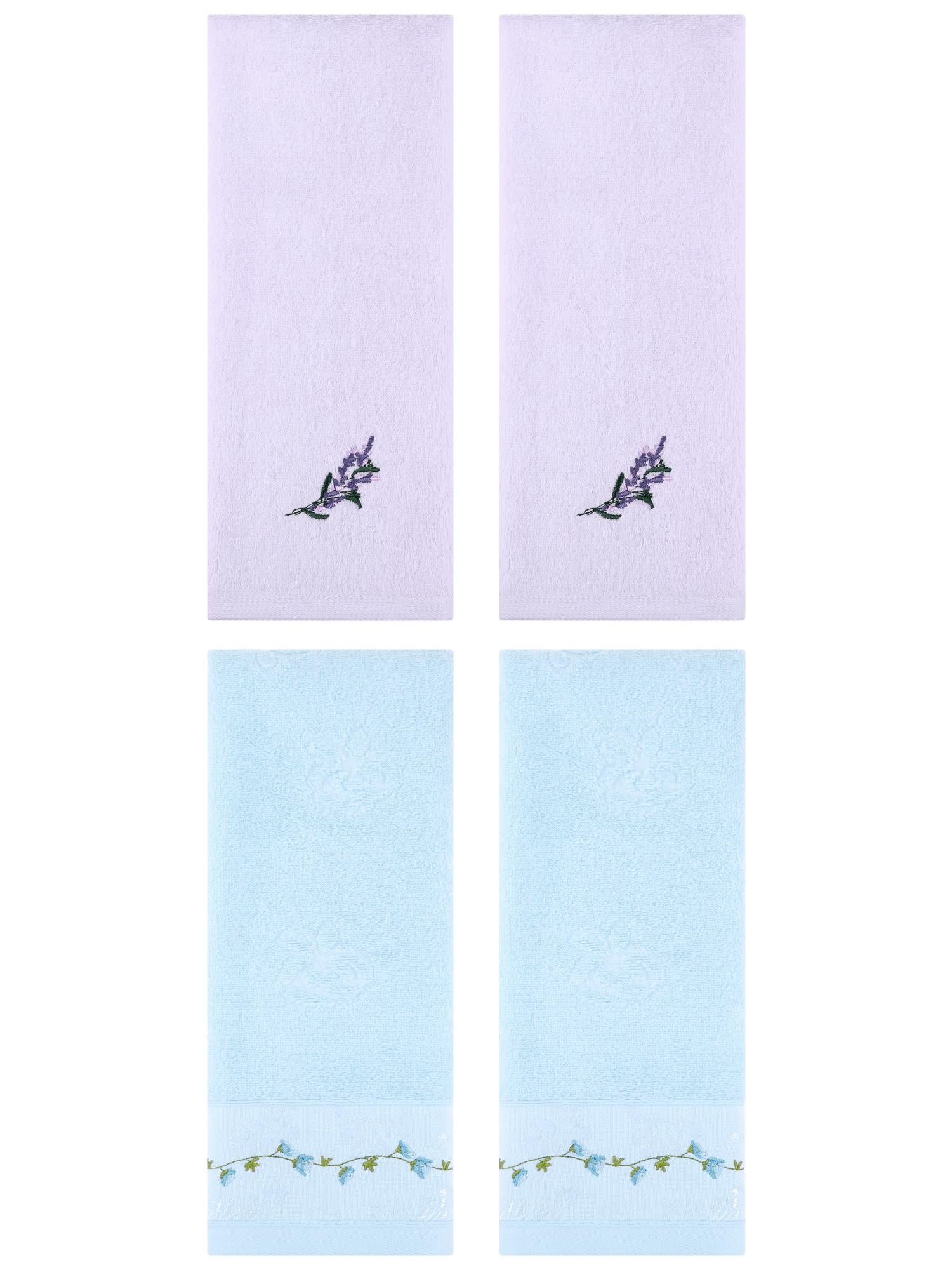 Unique Bargains 4 Pcs Floral Hand Towels for Bathroom 13" x 29" Purple/Blue