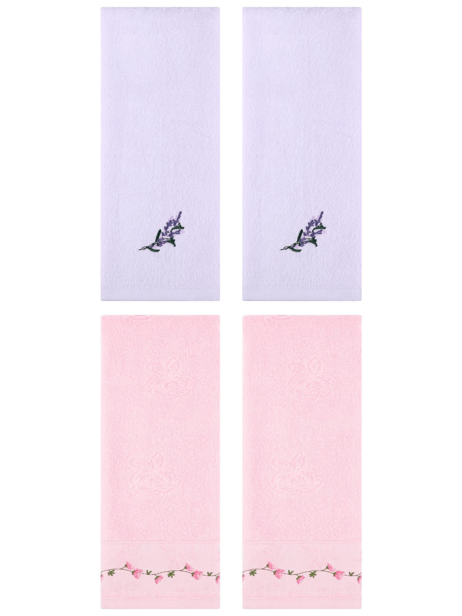 Unique Bargains 4 Pcs Floral Hand Towels for Bathroom 13" x 29" Purple/Pink