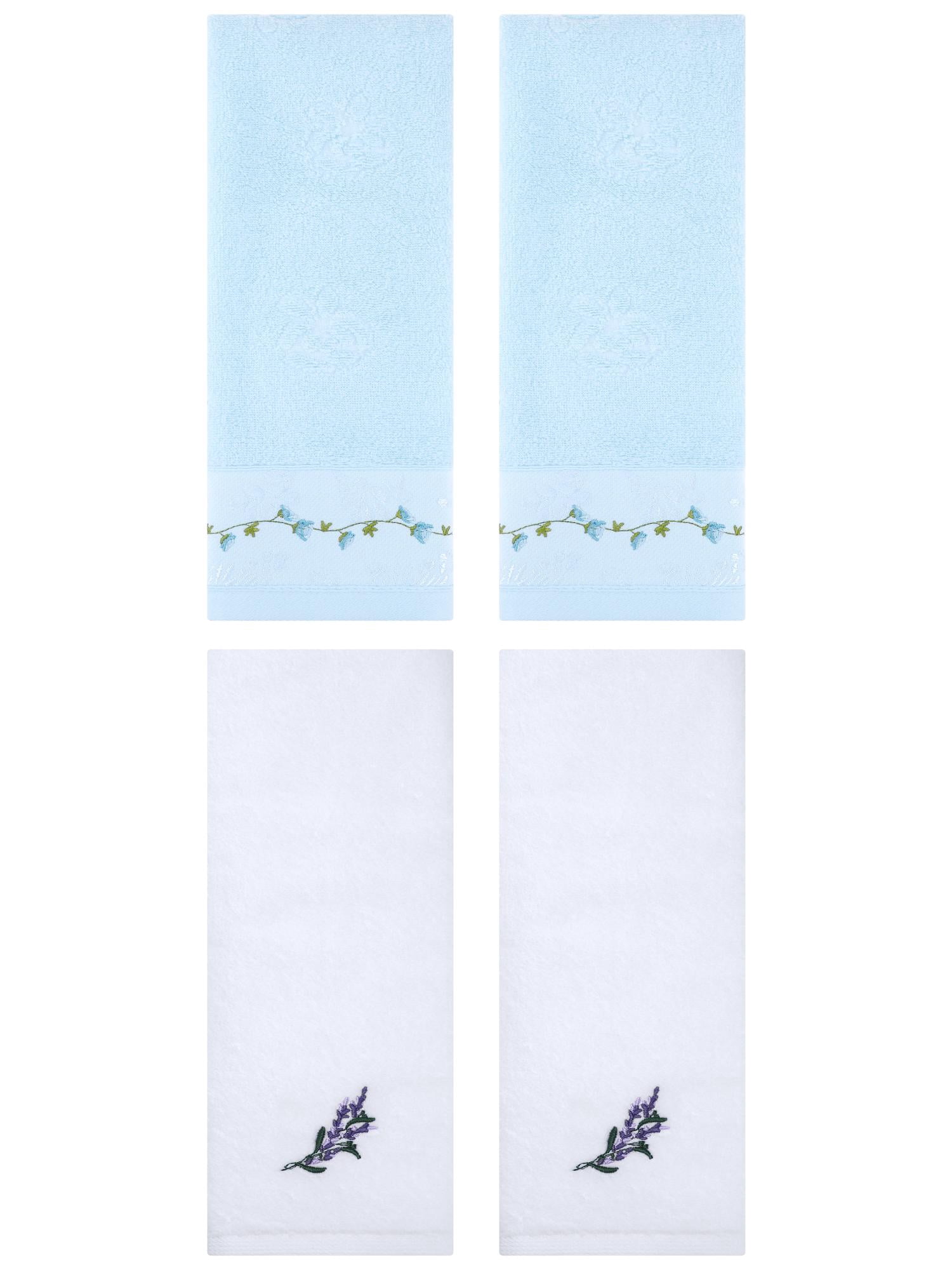 Unique Bargains 4 Pcs Floral Hand Towels for Bathroom 13" x 29" White/Blue