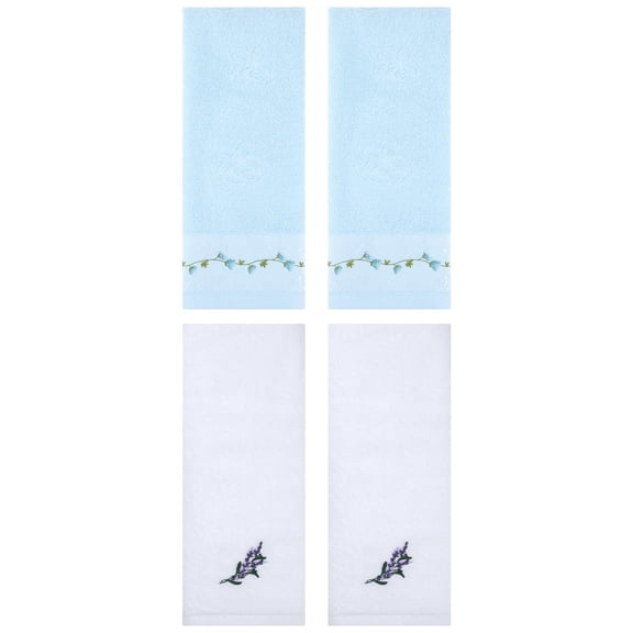 Unique Bargains 4 Pcs Floral Hand Towels for Bathroom 13" x 29" White/Blue