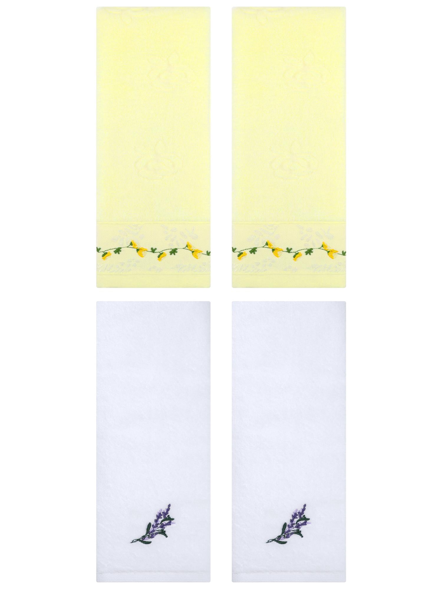 Unique Bargains 4 Pcs Floral Hand Towels for Bathroom 13" x 29" White/Light Yellow