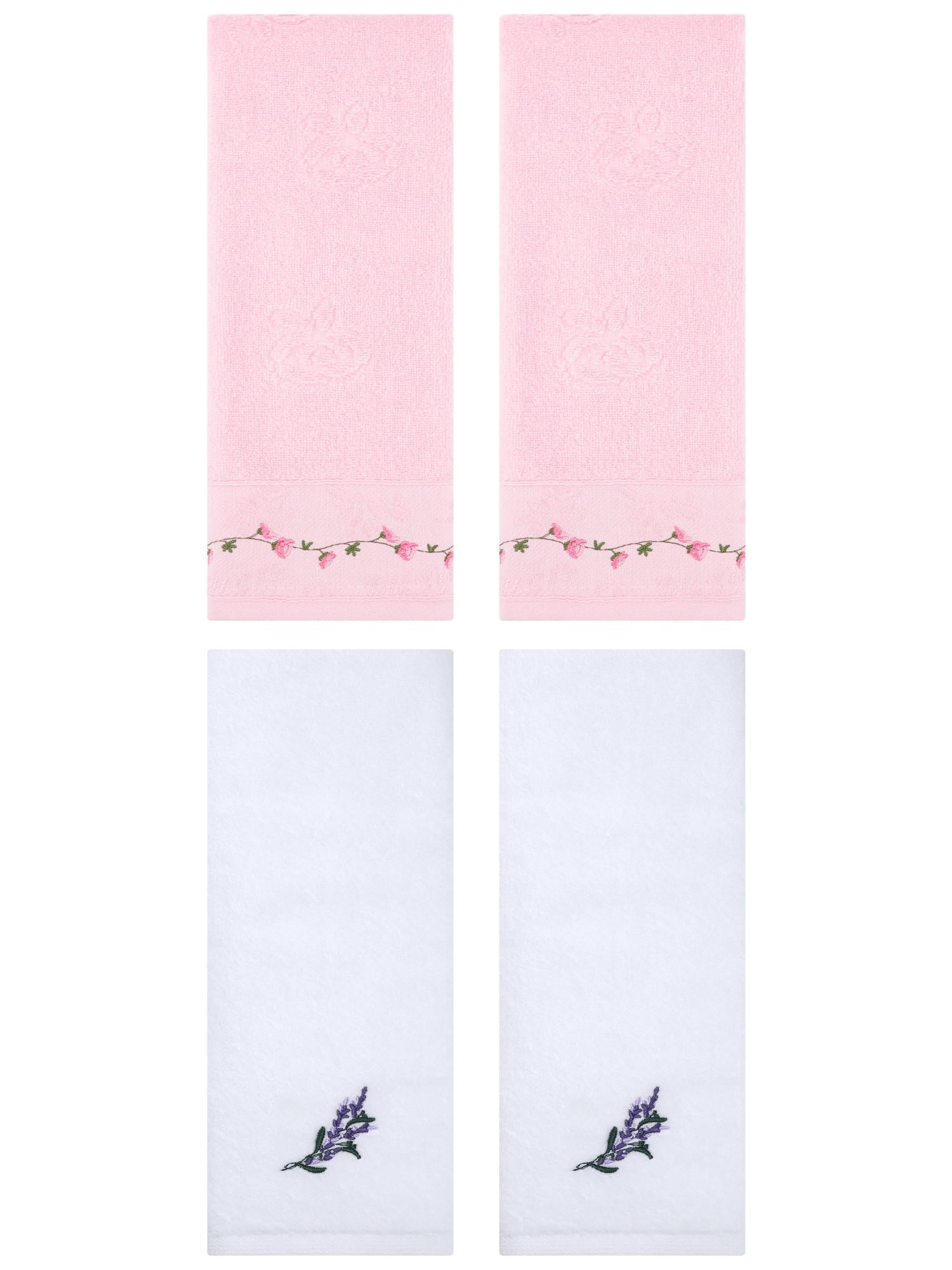 Unique Bargains 4 Pcs Floral Hand Towels for Bathroom 13" x 29" White/Pink