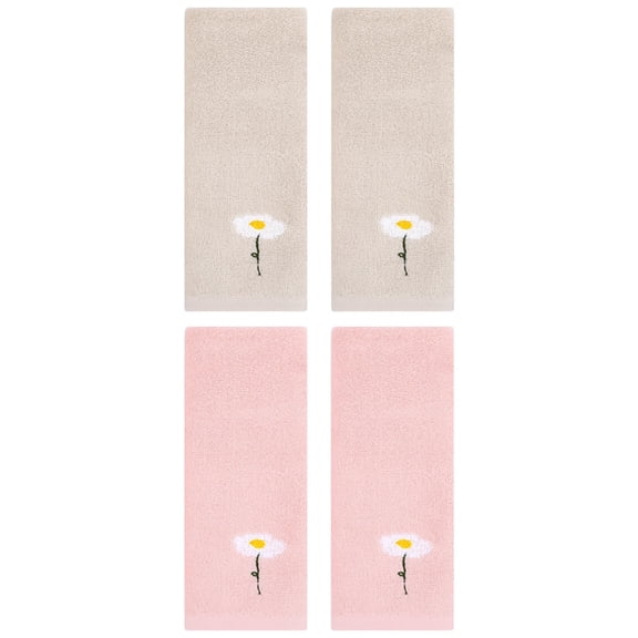 Unique Bargains 4 Pcs Floral Pattern Cotton Hand Towels Light Brown/Pink 13" x 30"