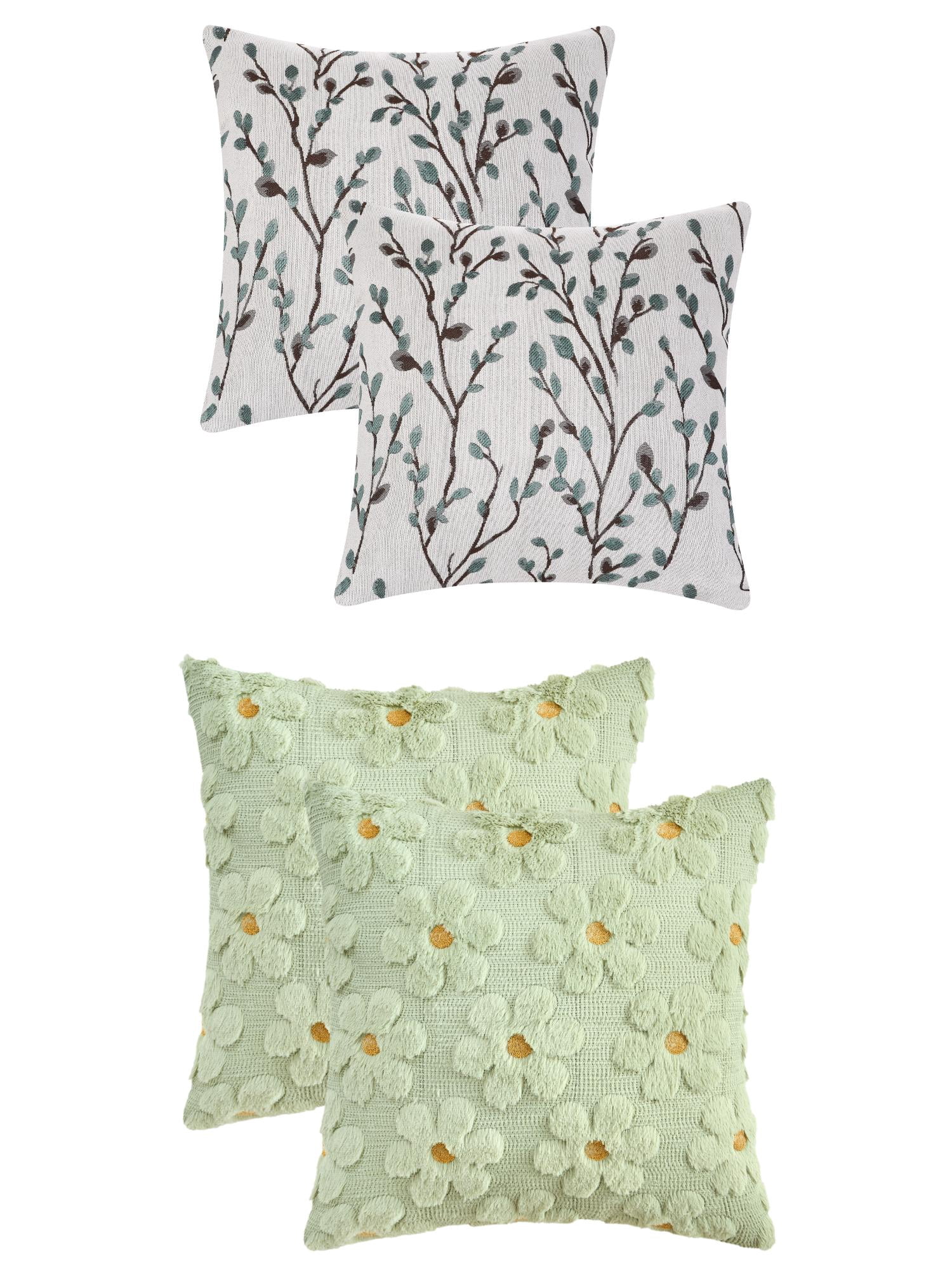 Unique Bargains 4 Pcs Floral Pattern Soft Throw Pillow Covers Blue Flower/Green