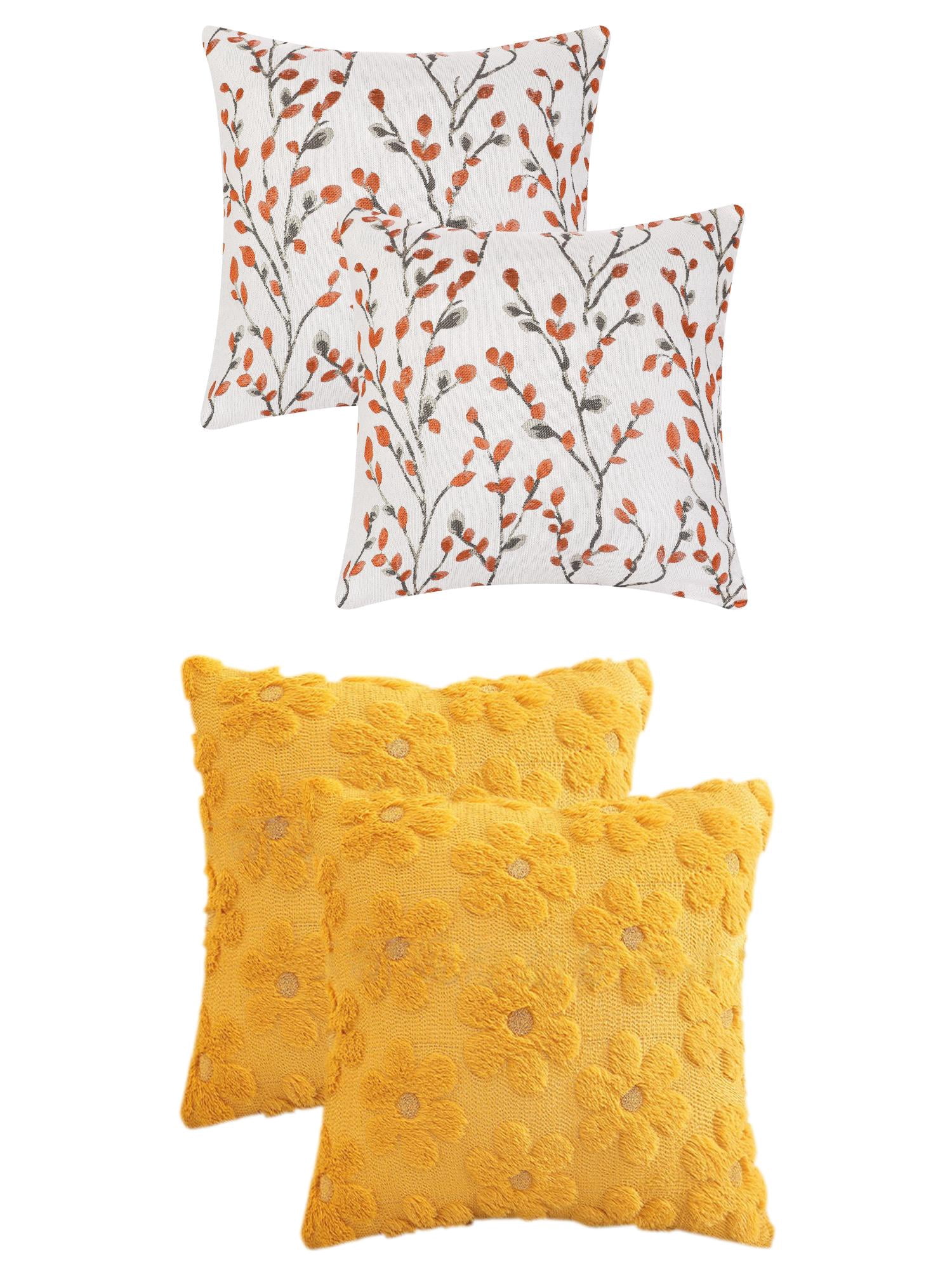 Unique Bargains 4 Pcs Floral Pattern Soft Throw Pillow Covers Orange Flower/Yellow